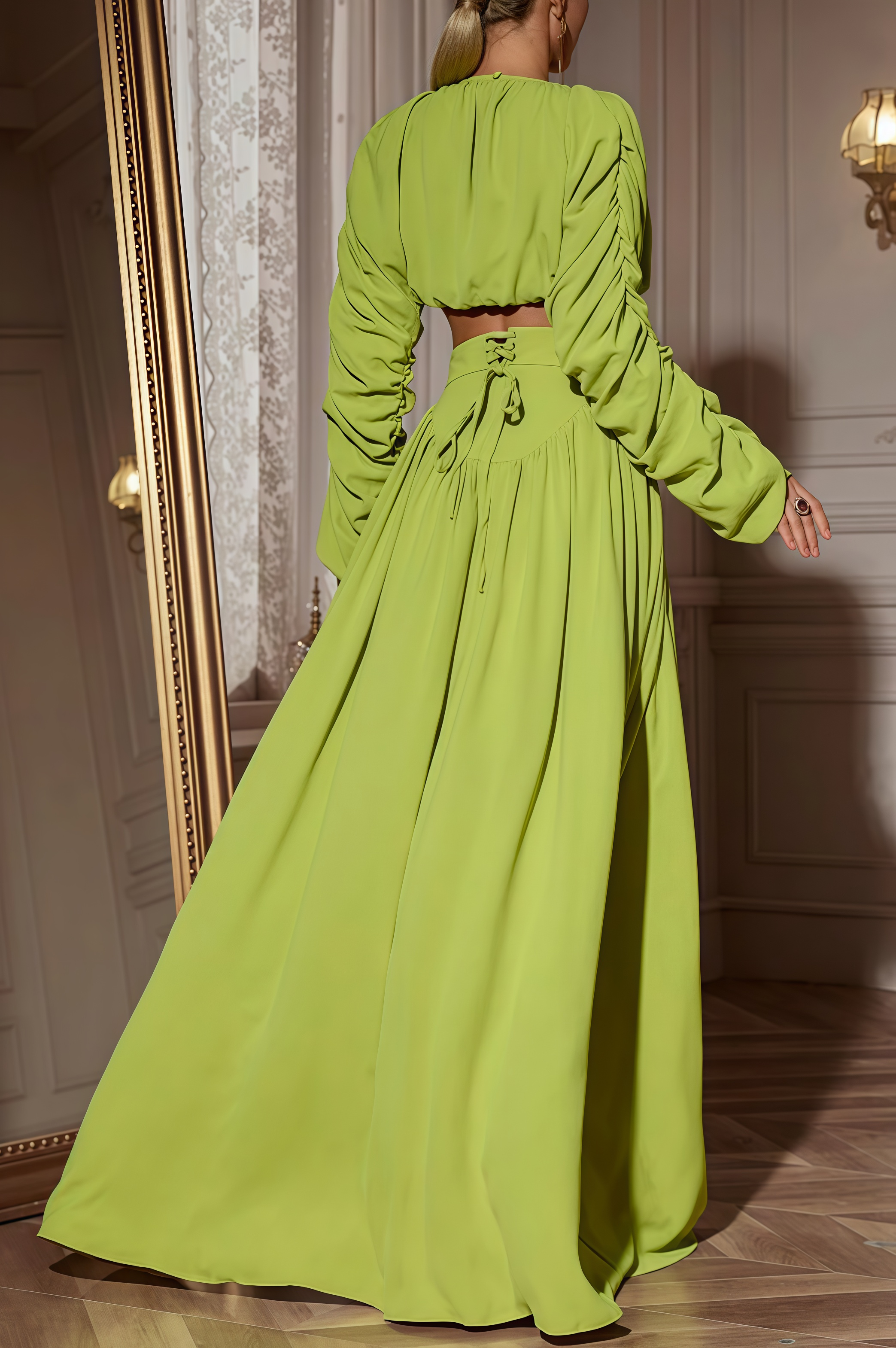 Berenice Lace-Up Pleated Maxi Dress Two-Piece Set