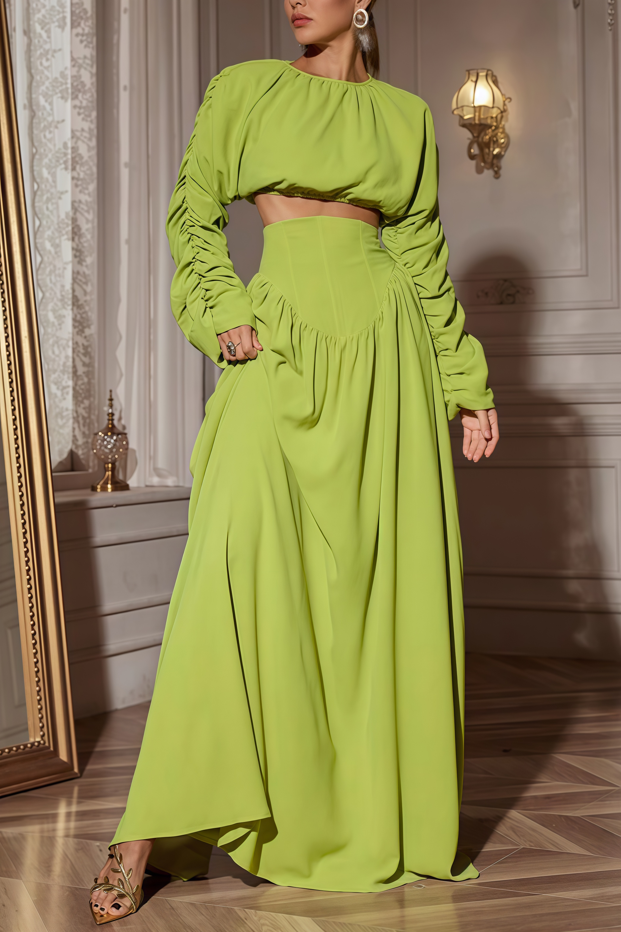 Berenice Lace-Up Pleated Maxi Dress Two-Piece Set