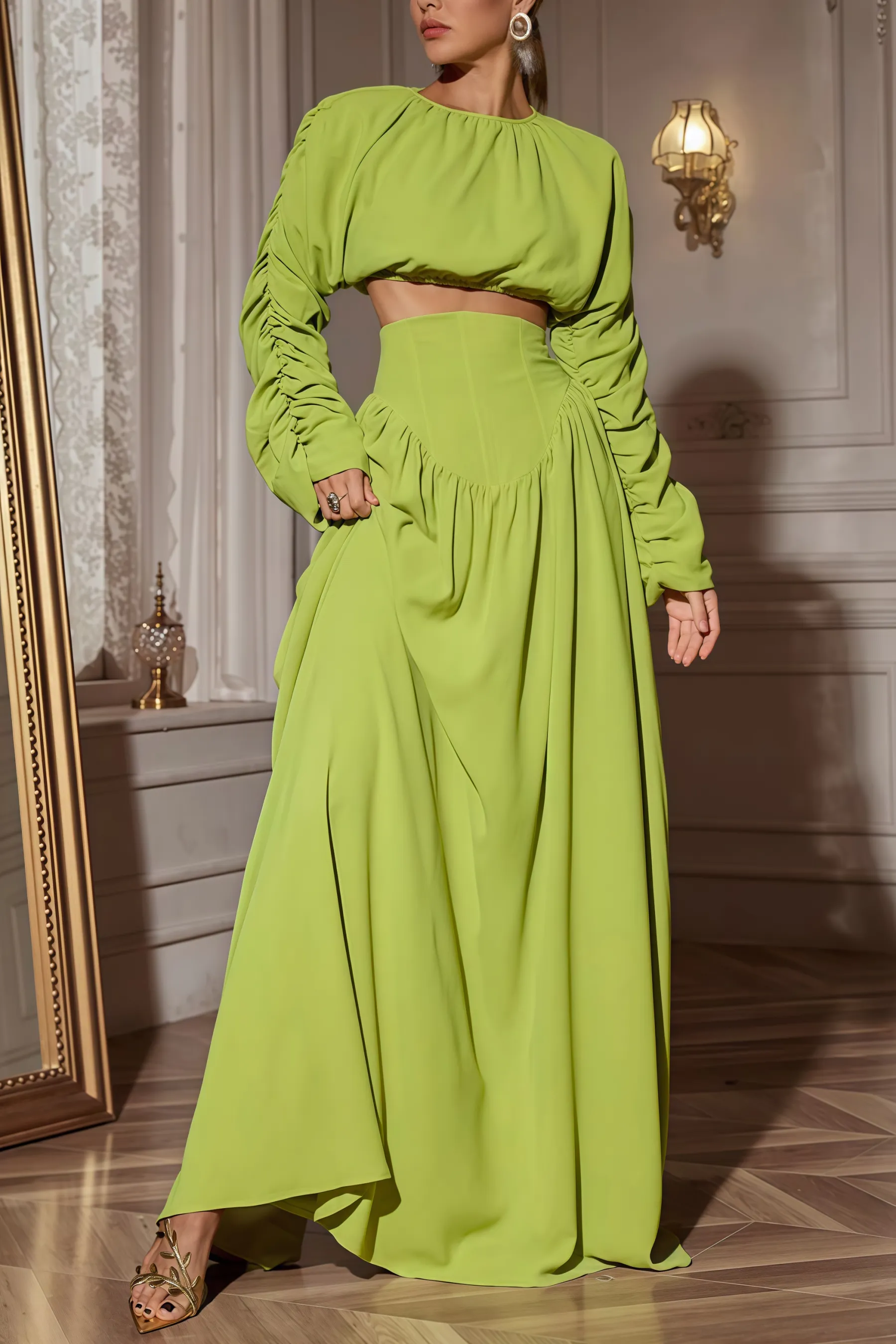 Berenice Lace-Up Pleated Maxi Dress Two-Piece Set