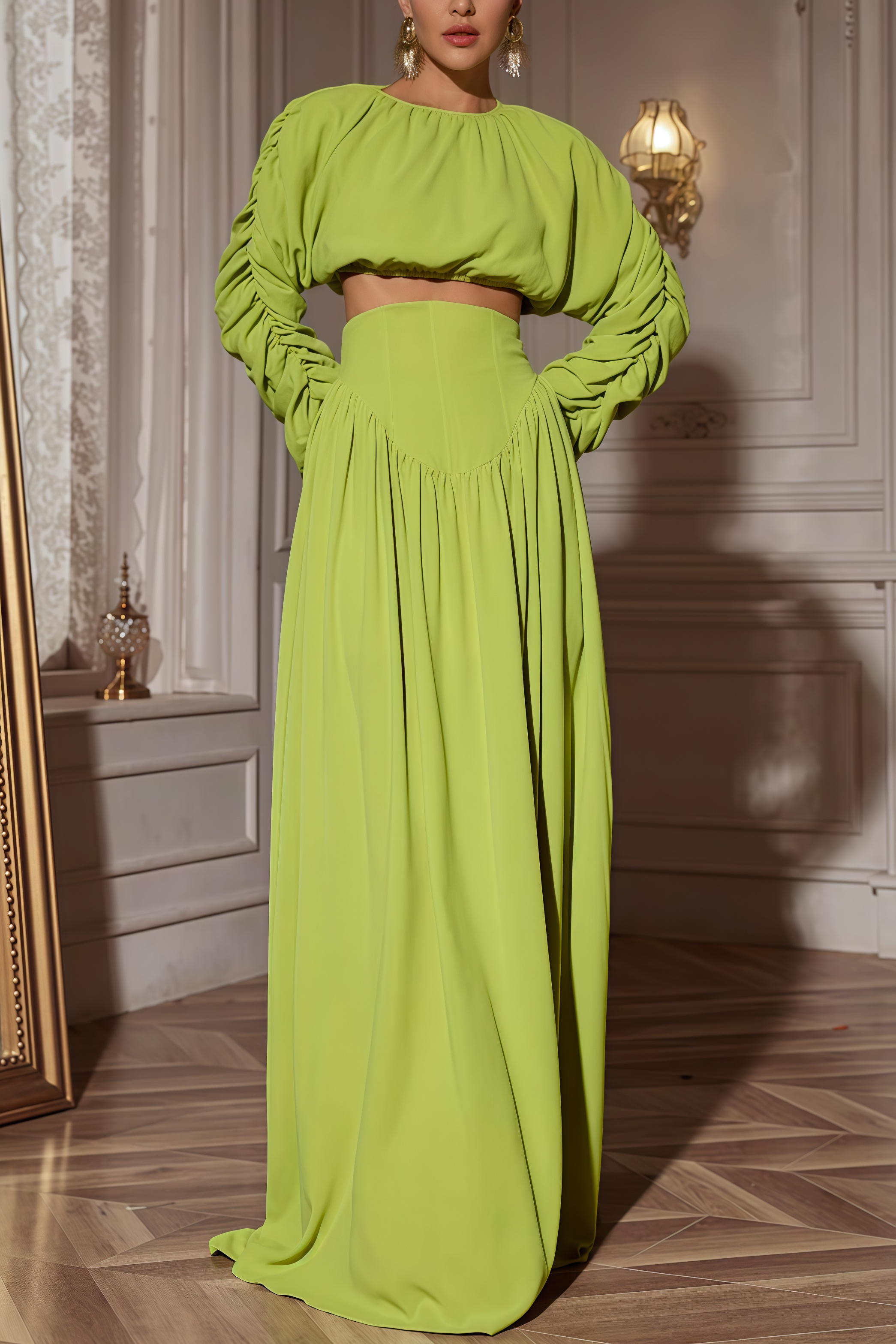 Berenice Lace-Up Pleated Maxi Dress Two-Piece Set