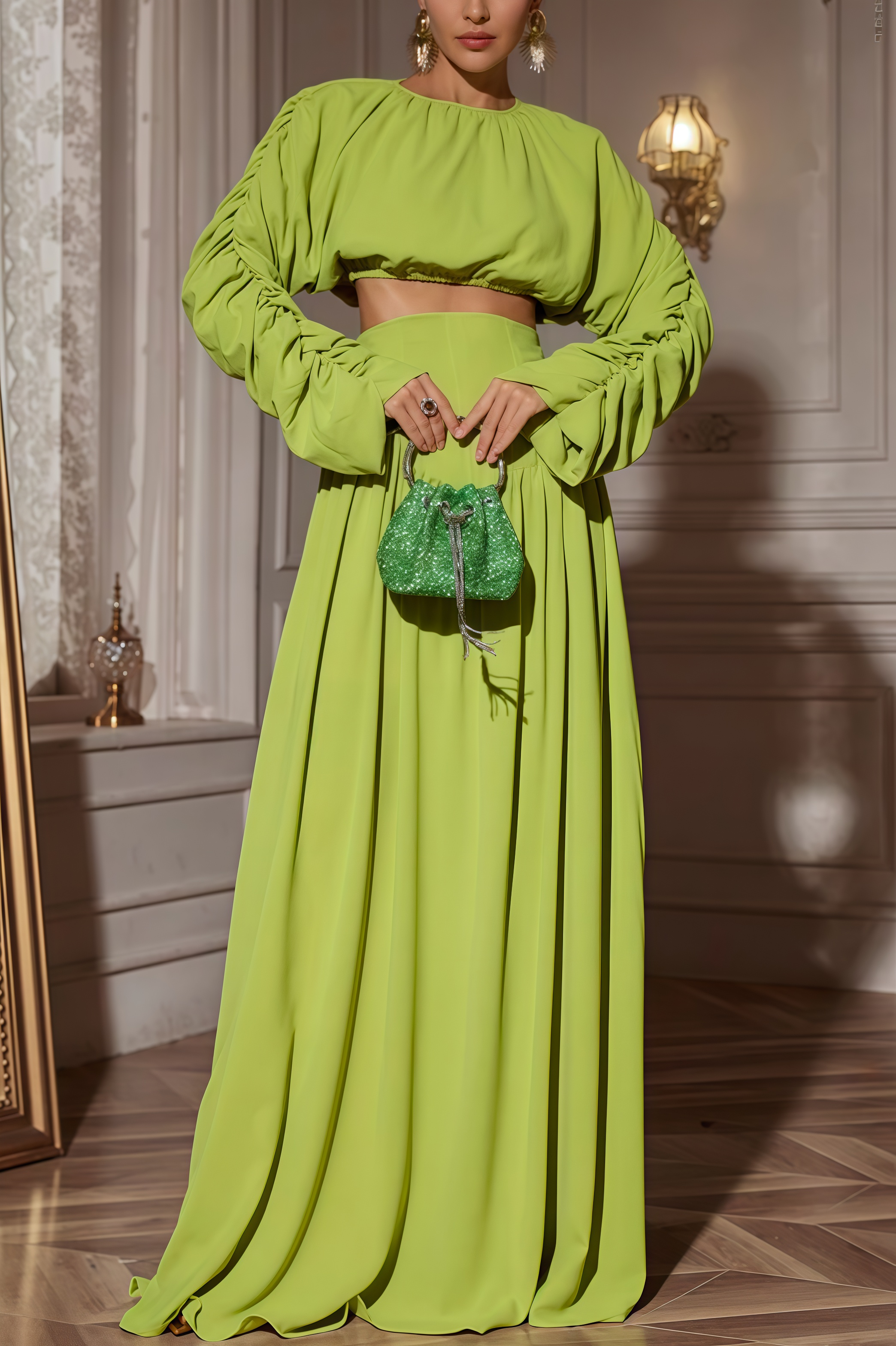 Berenice Lace-Up Pleated Maxi Dress Two-Piece Set