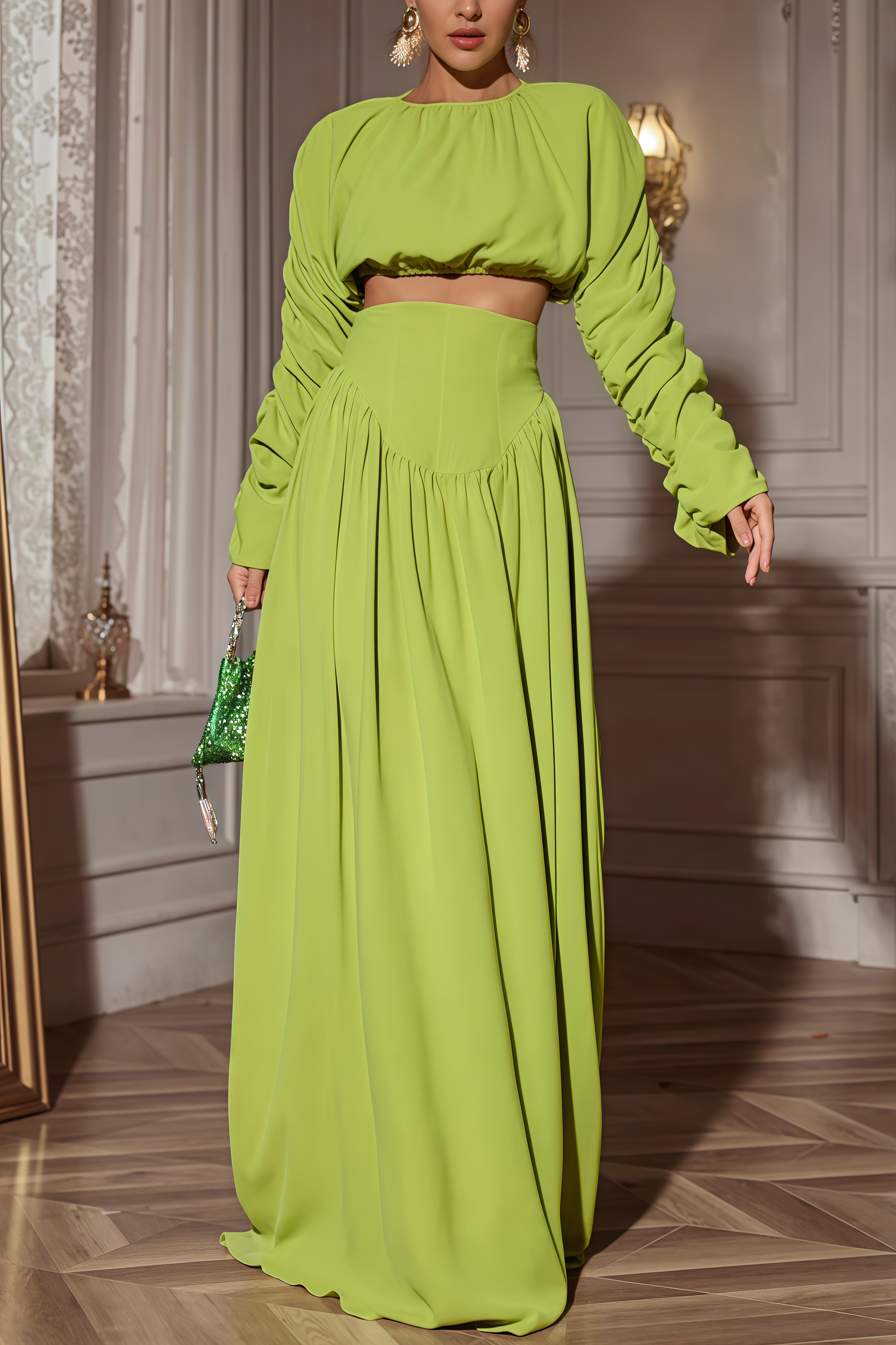 Berenice Lace-Up Pleated Maxi Dress Two-Piece Set