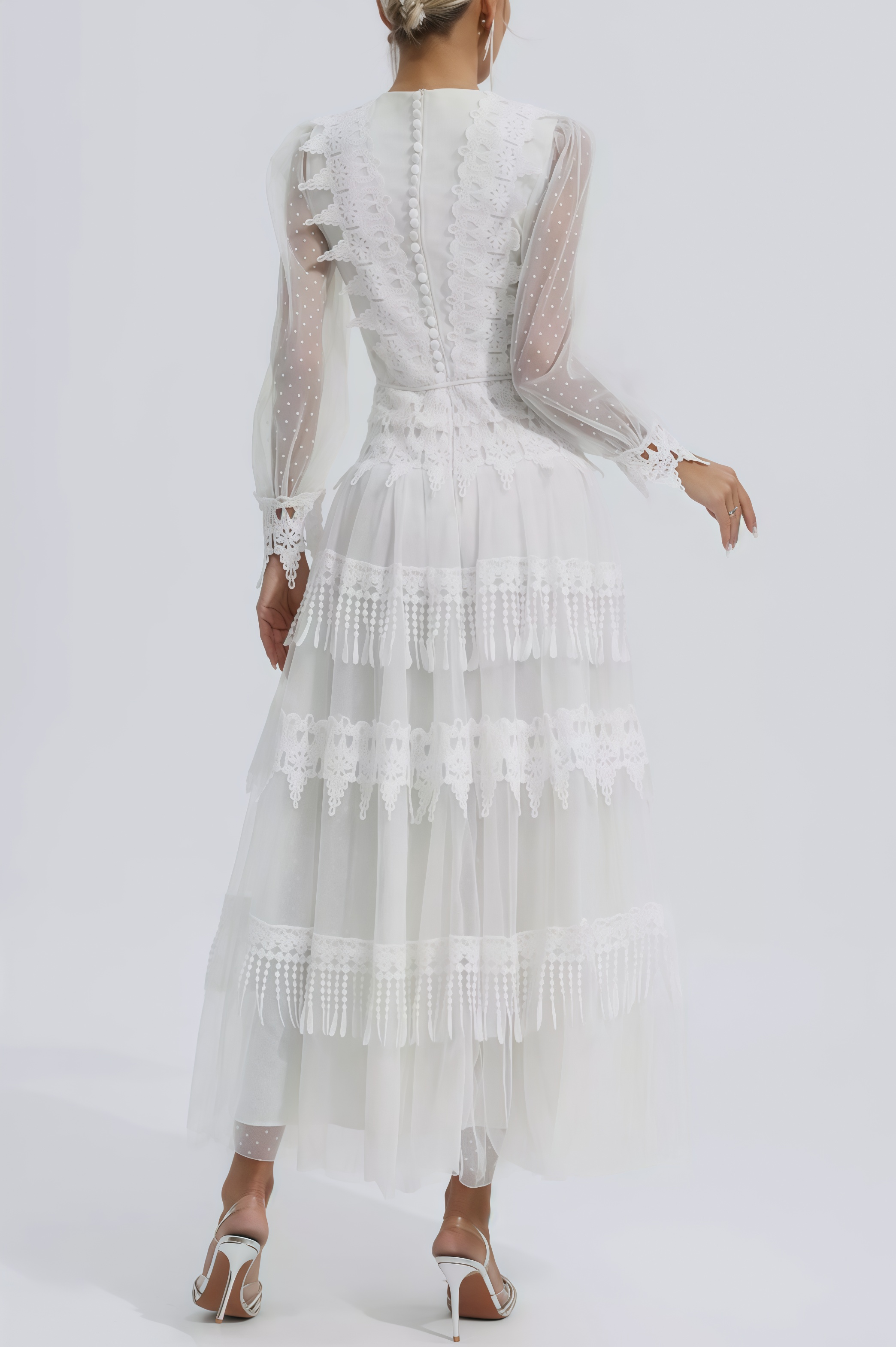 Torind White Lace Mesh Maxi Dress