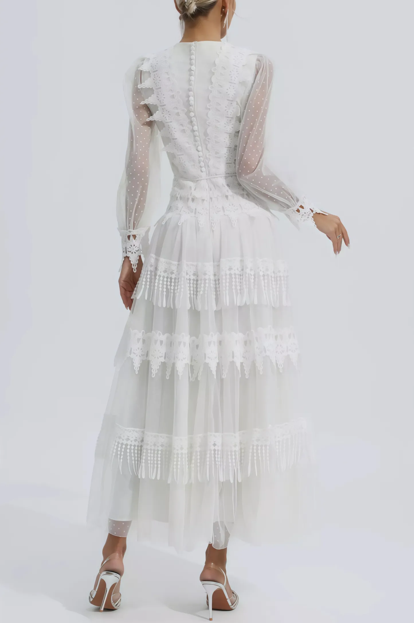 Torind White Lace Mesh Maxi Dress