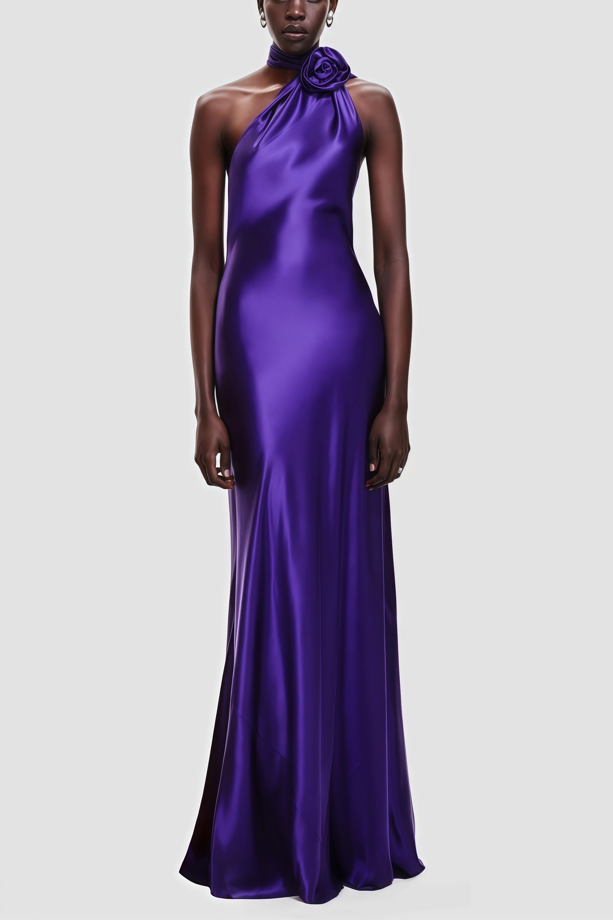 Valentina Halter Floral Maxi Satin Dress