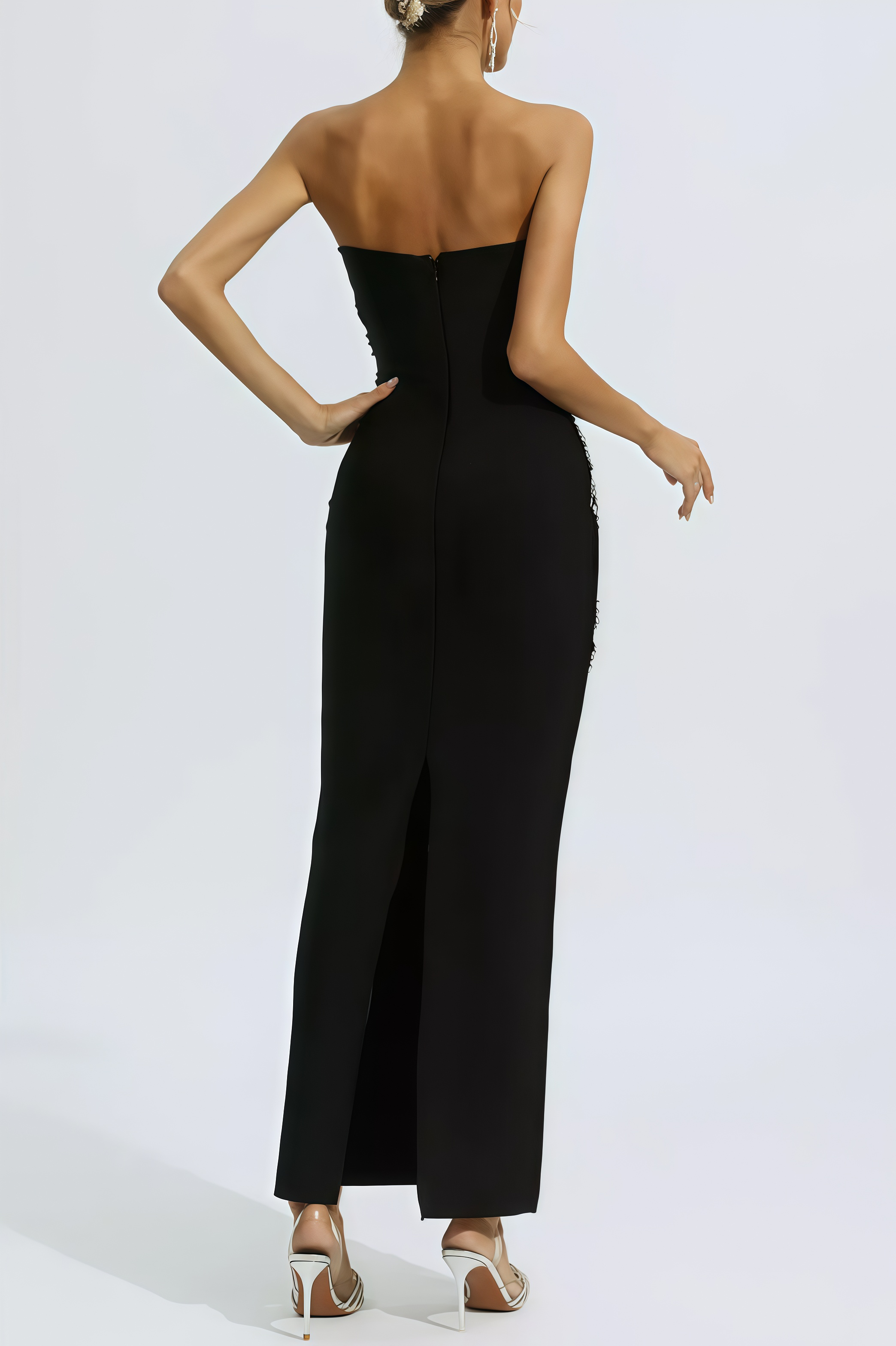 Elioed Black Beading Mesh Bandage Maxi Dress