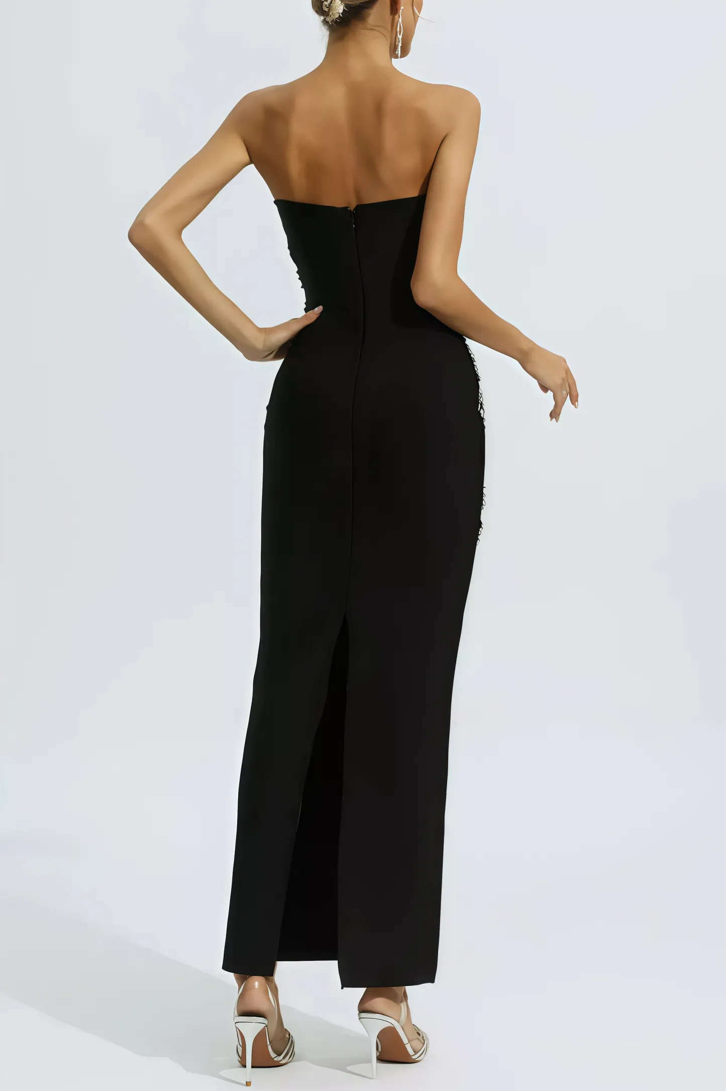 Elioed Black Beading Mesh Bandage Maxi Dress