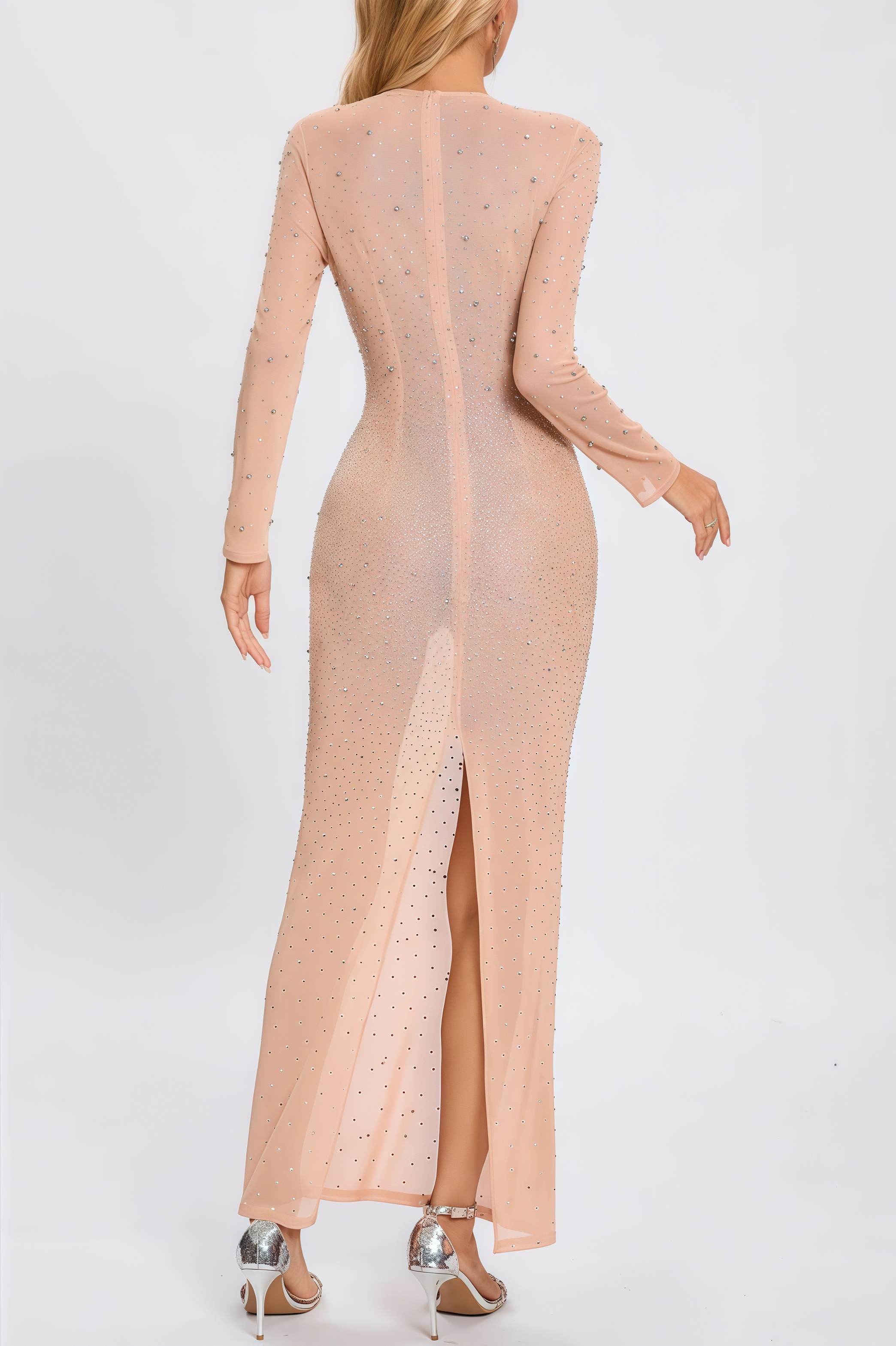 Luead Crystal Embellished Mesh Maxi Dress