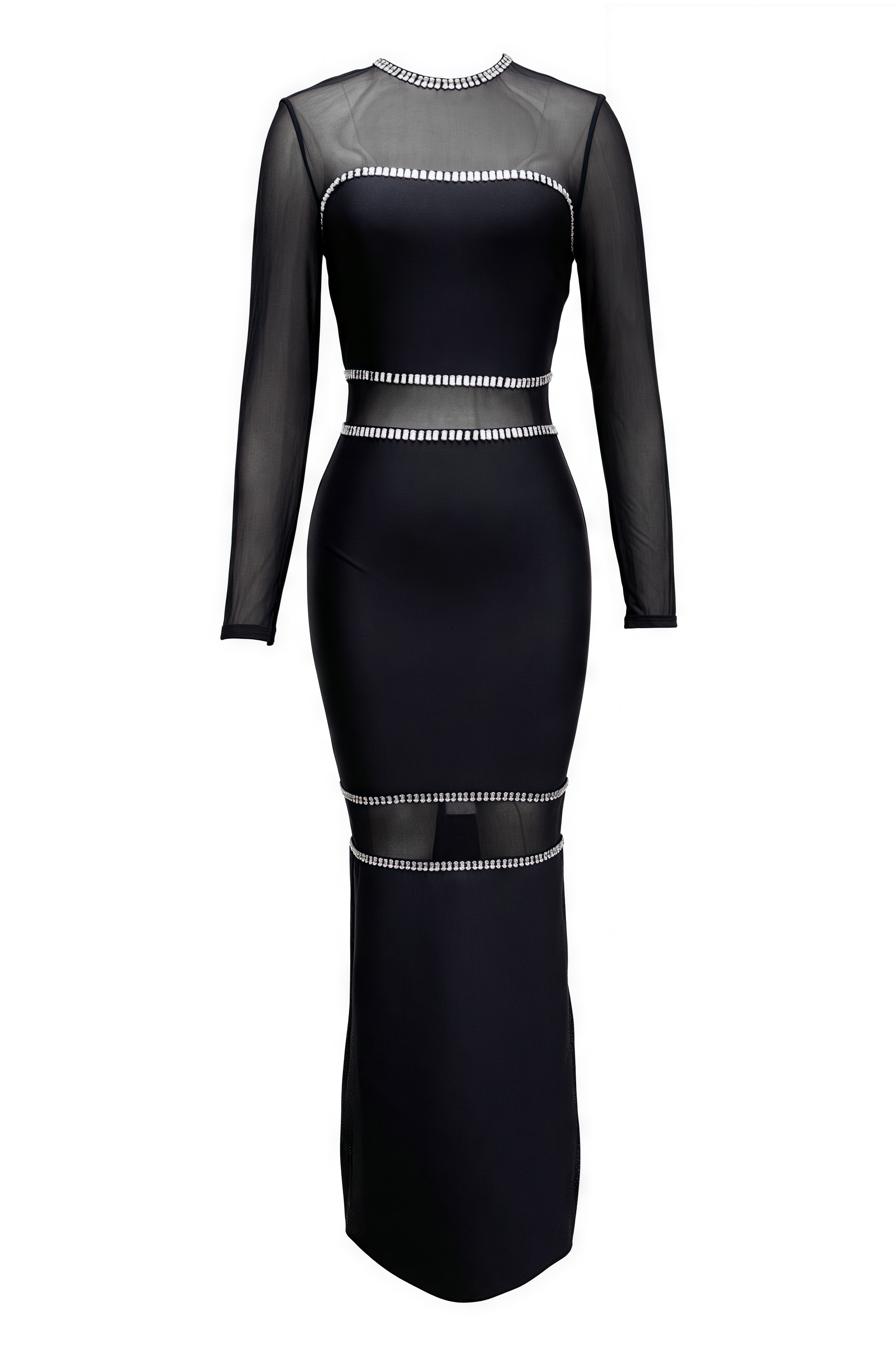 Gema Black Mesh Bandage Maxi Dress