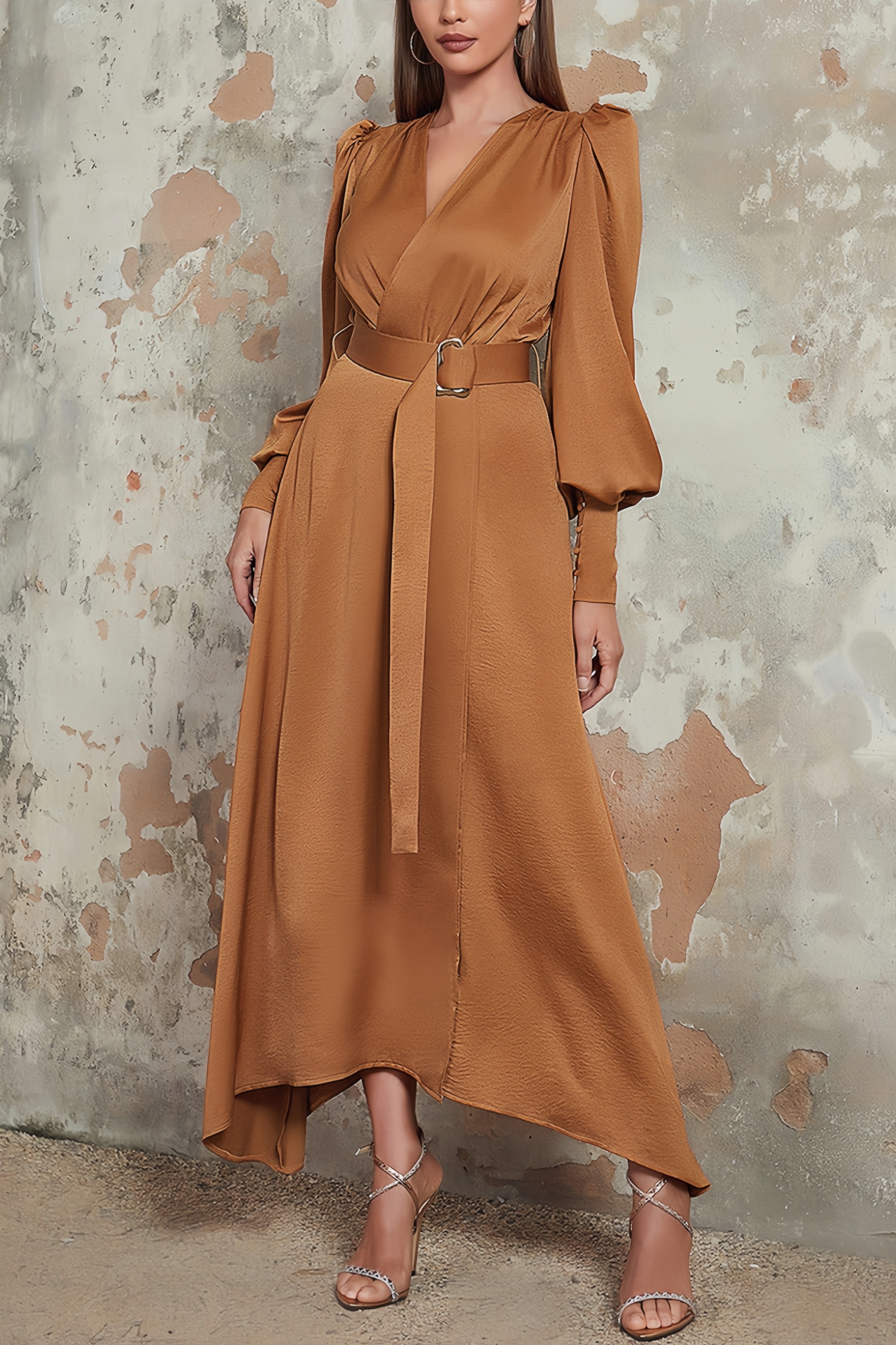 Neli Lantern Sleeve High Waist Maxi Dress