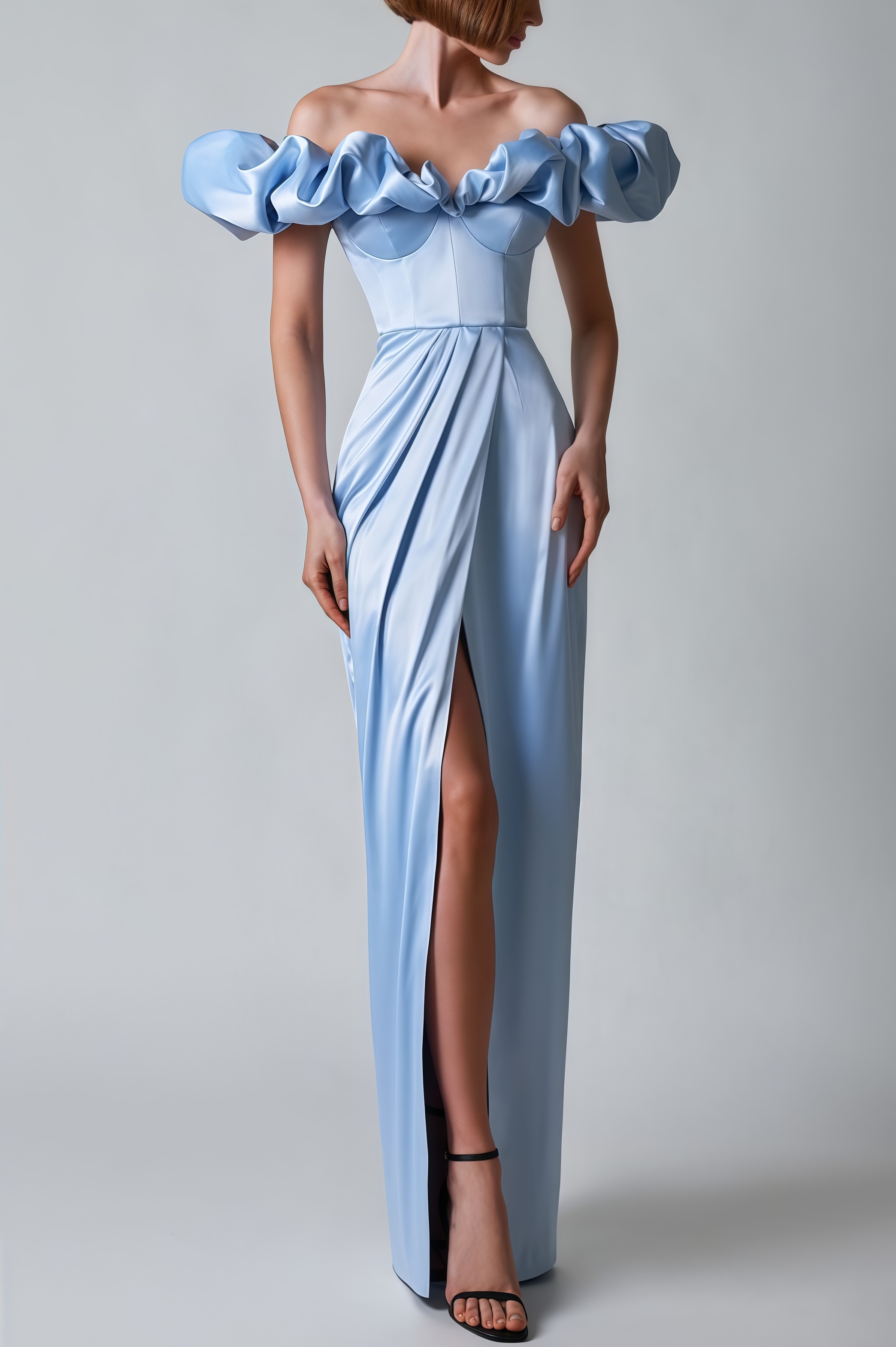 Ardend Off-Shoulder Ruffle Split Maxi Dress