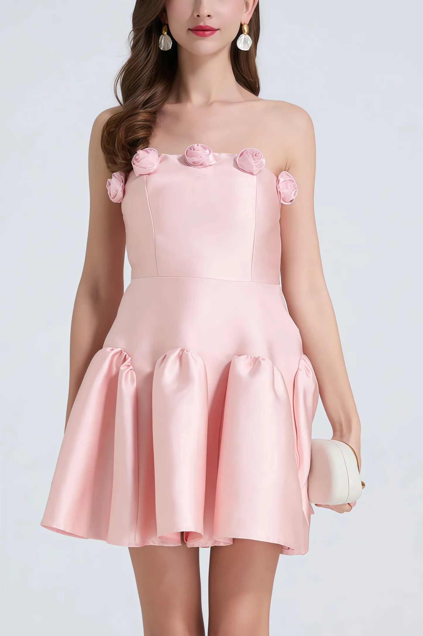 Zorione Pink Pleated Ruffle Maxi Dress
