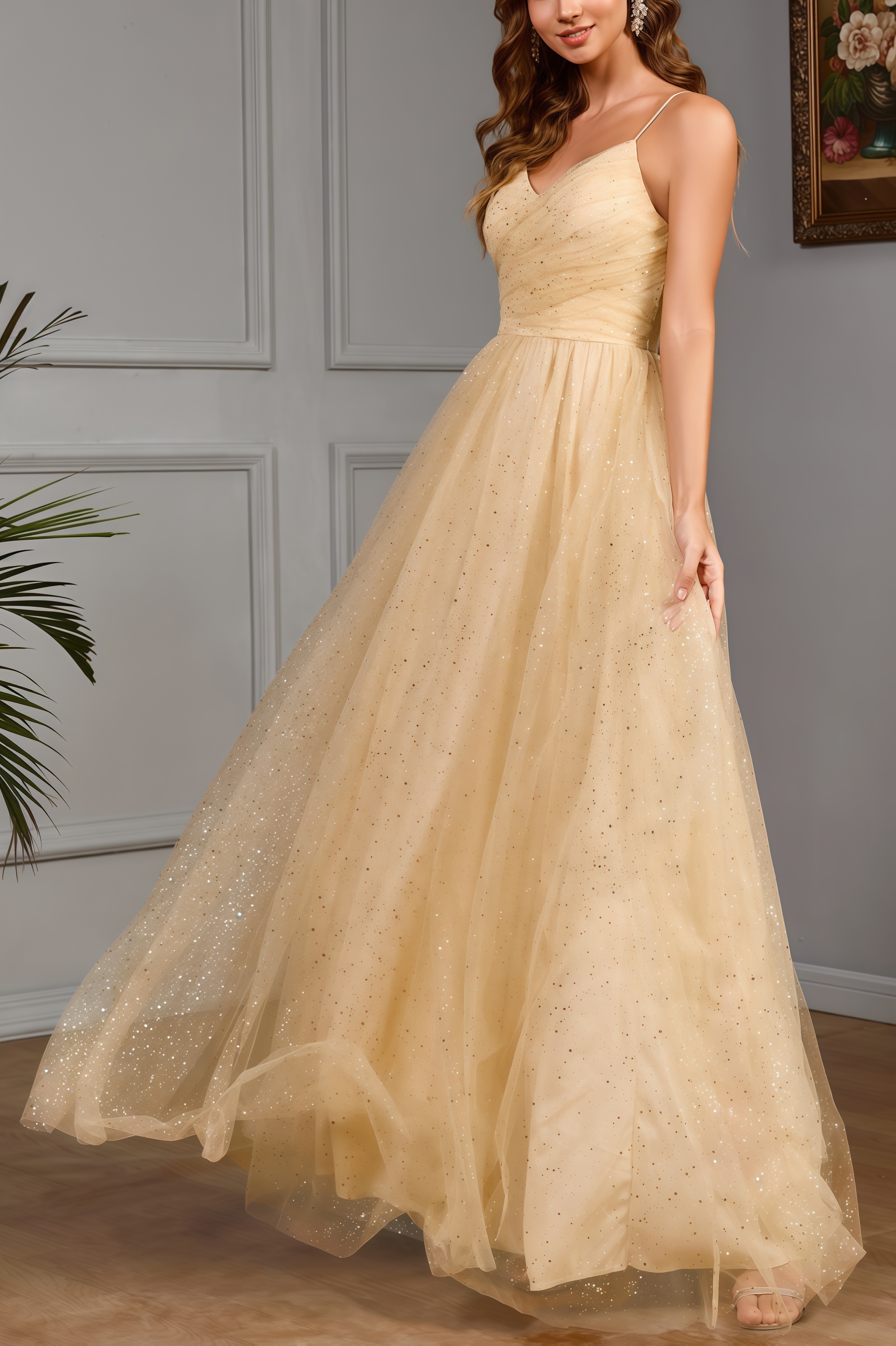Ilian Halter V-Neck Sequin Maxi Dress