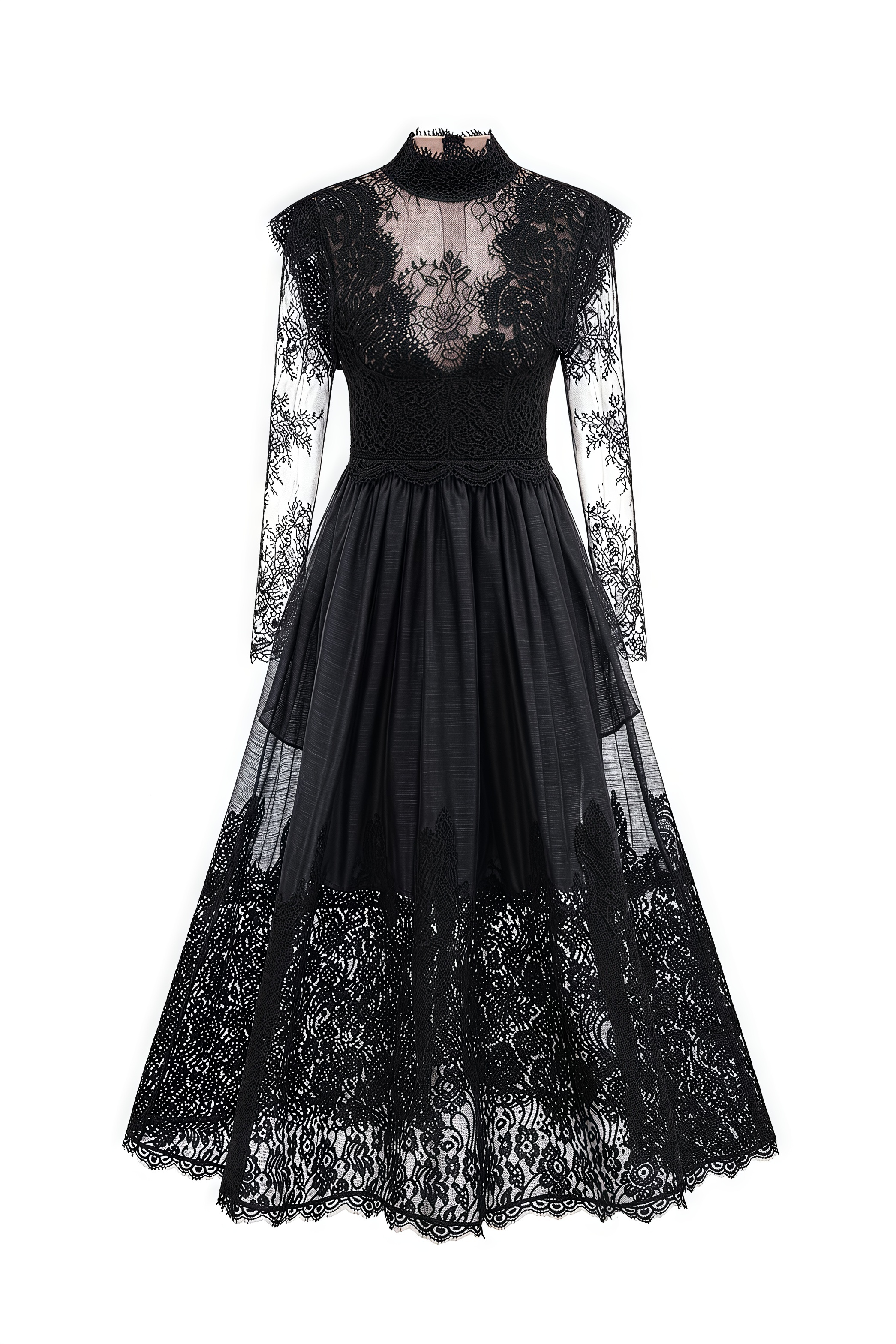 Milda Black Floral Lace Stitching Maxi Dress
