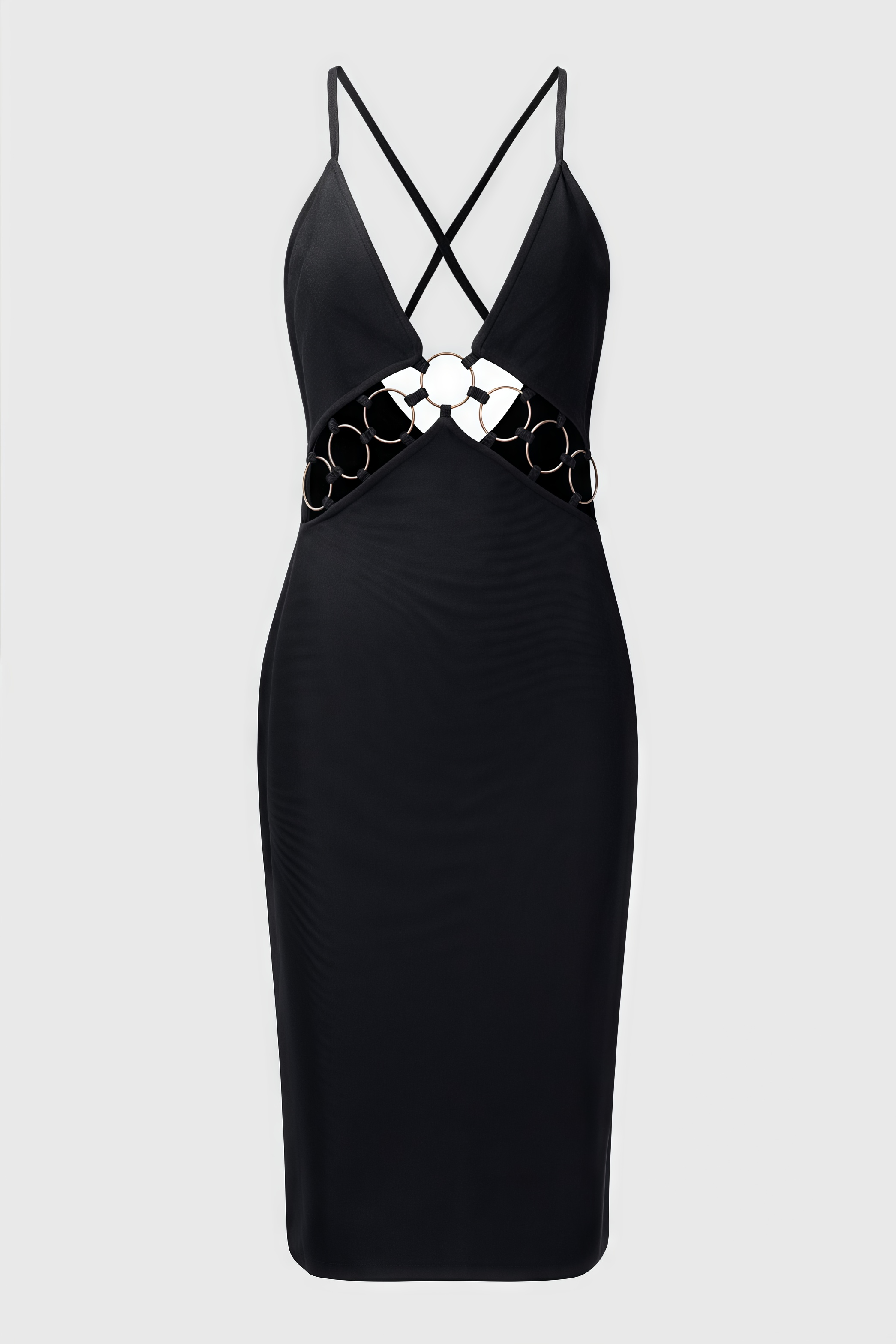 Sand Metal Buckle Bandage Midi Dress