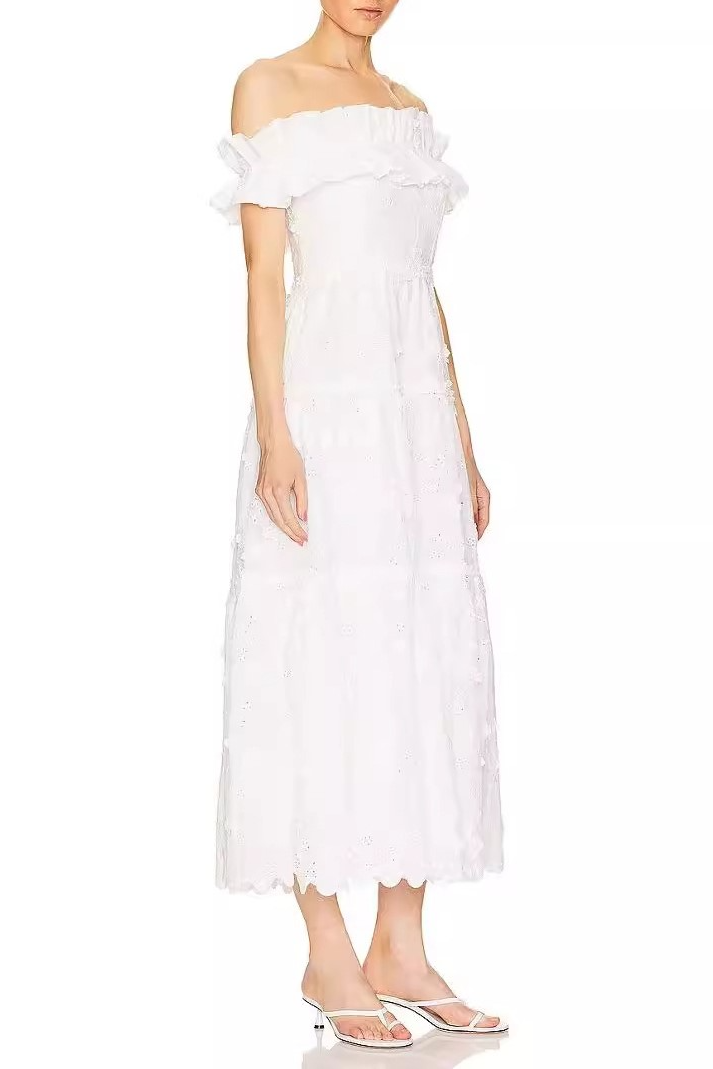 Marigold White Casual Slash Maxi Dress