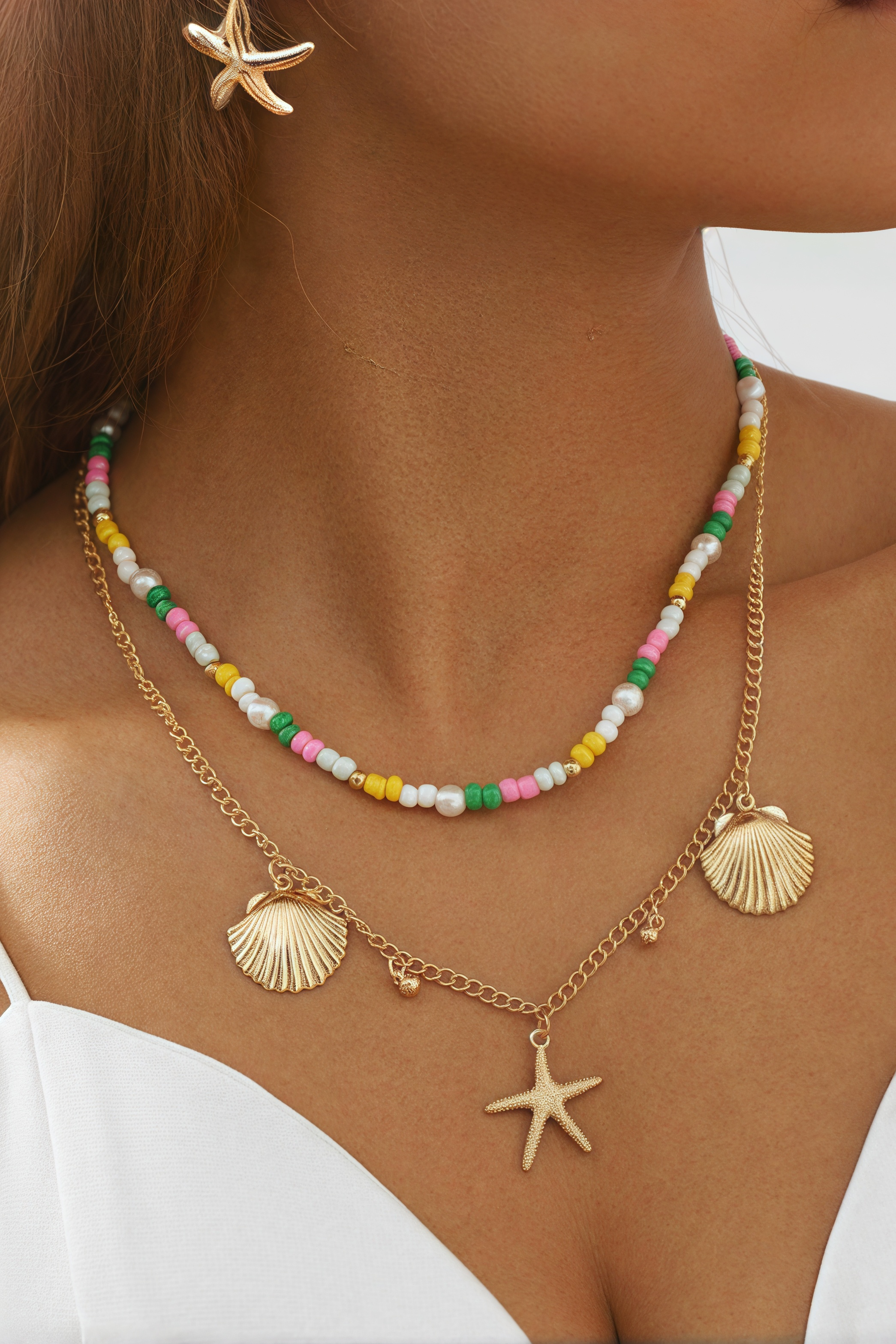 Caius Shell Starfish Beaded Necklace