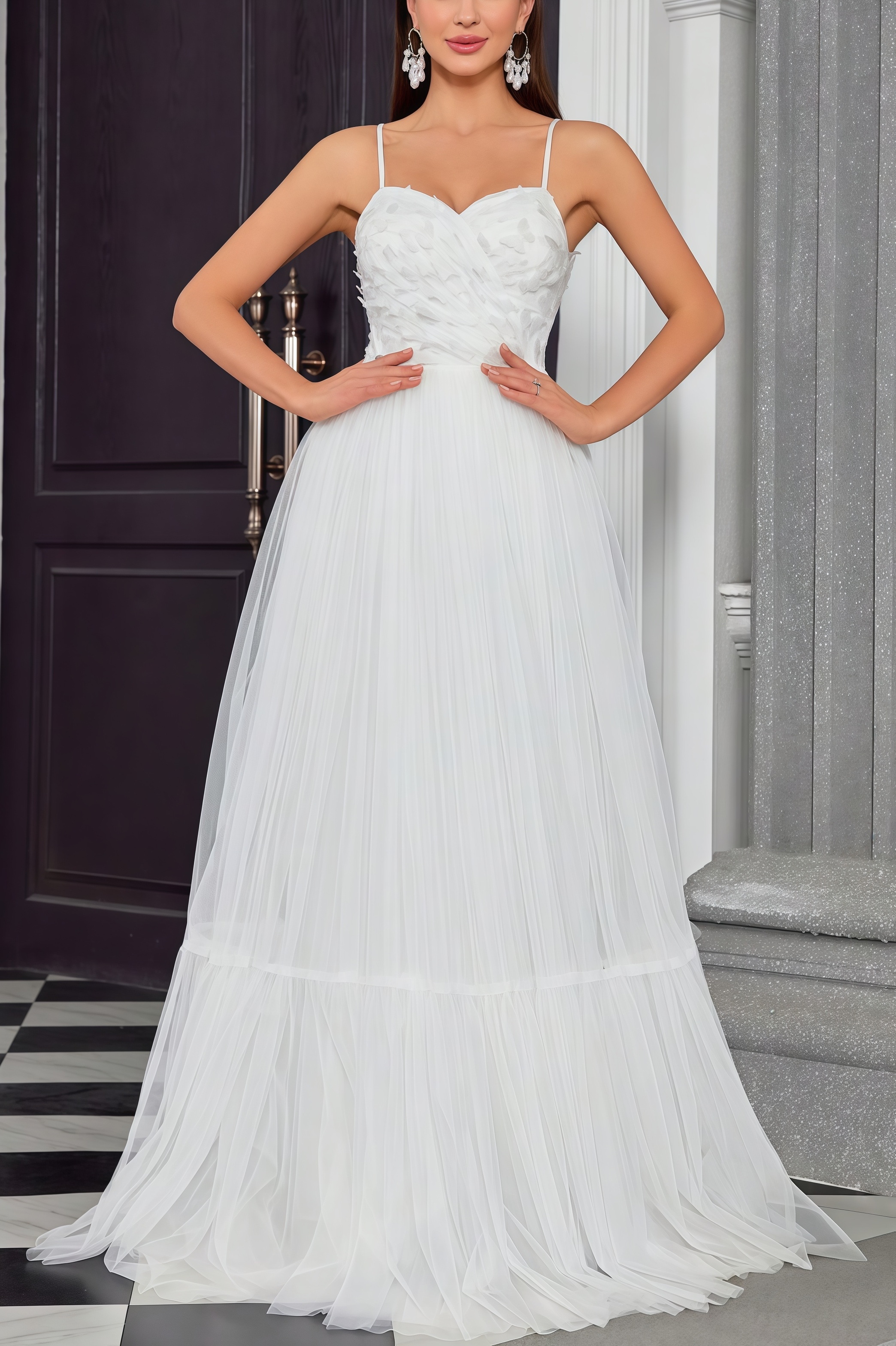 Cosima White Halter Mesh Maxi Dress