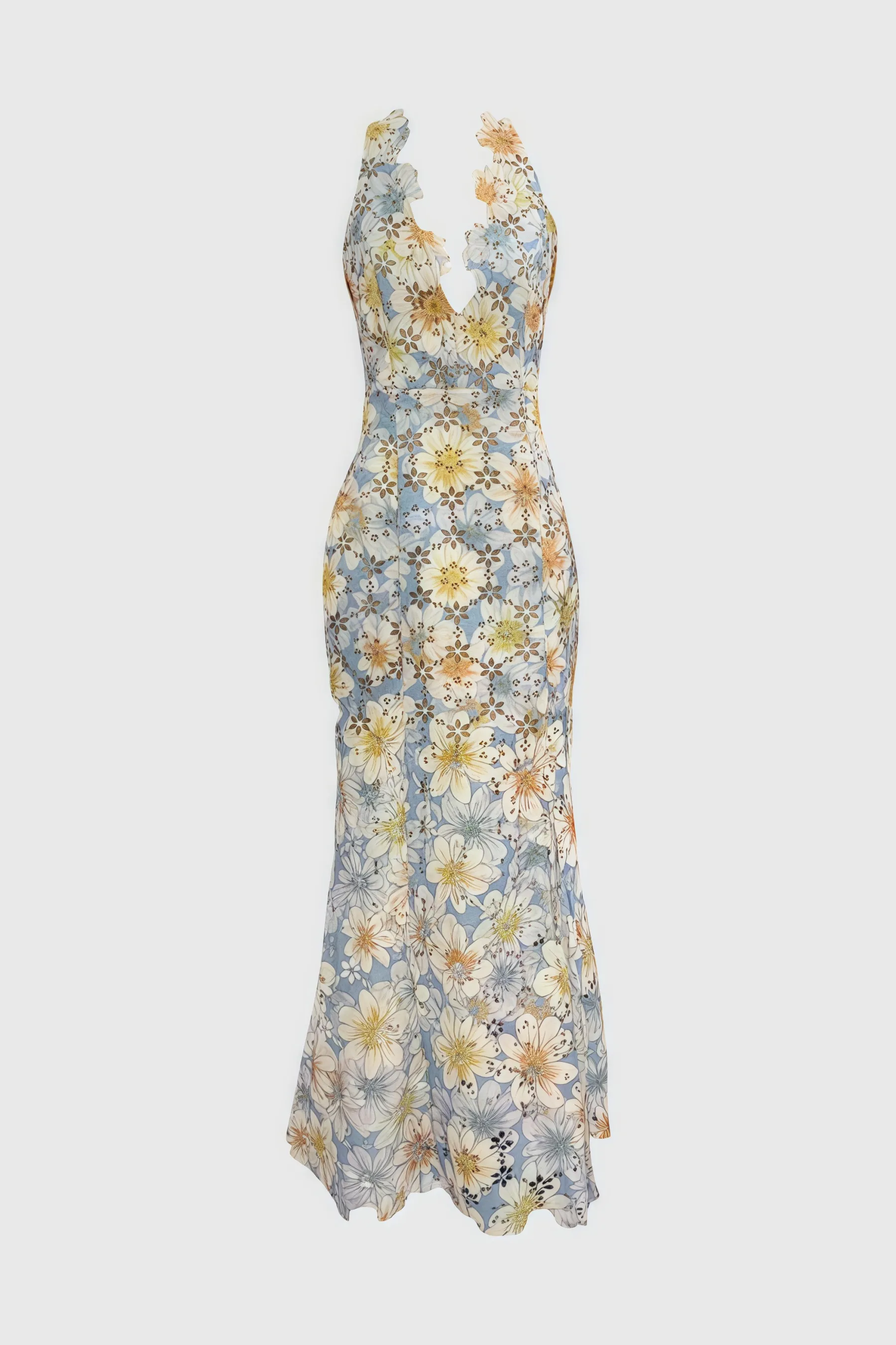 Tylot Nesting Floral Lace Halter Maxi Dress