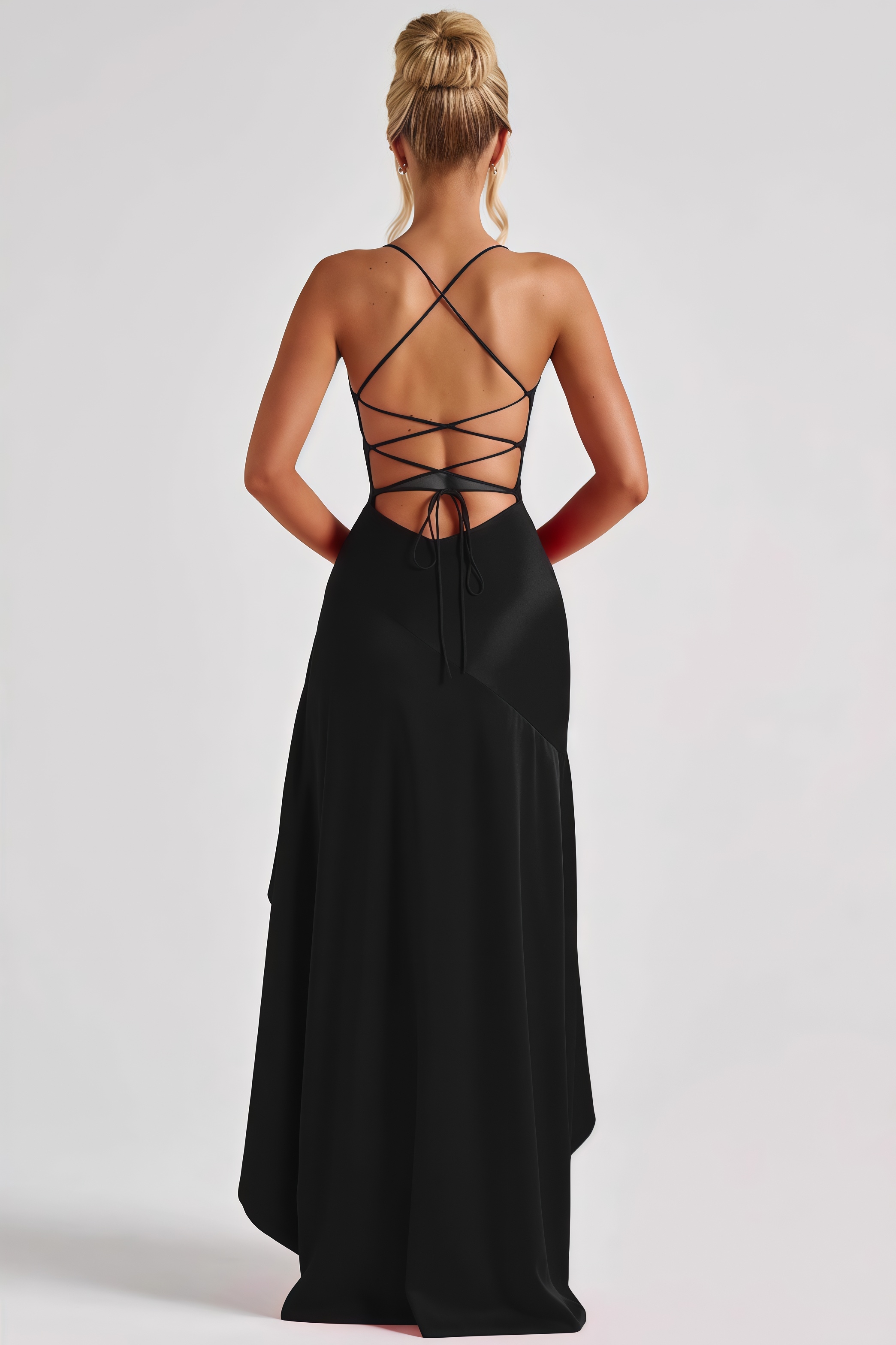 Finned Black Halter Ruffle Maxi Dress