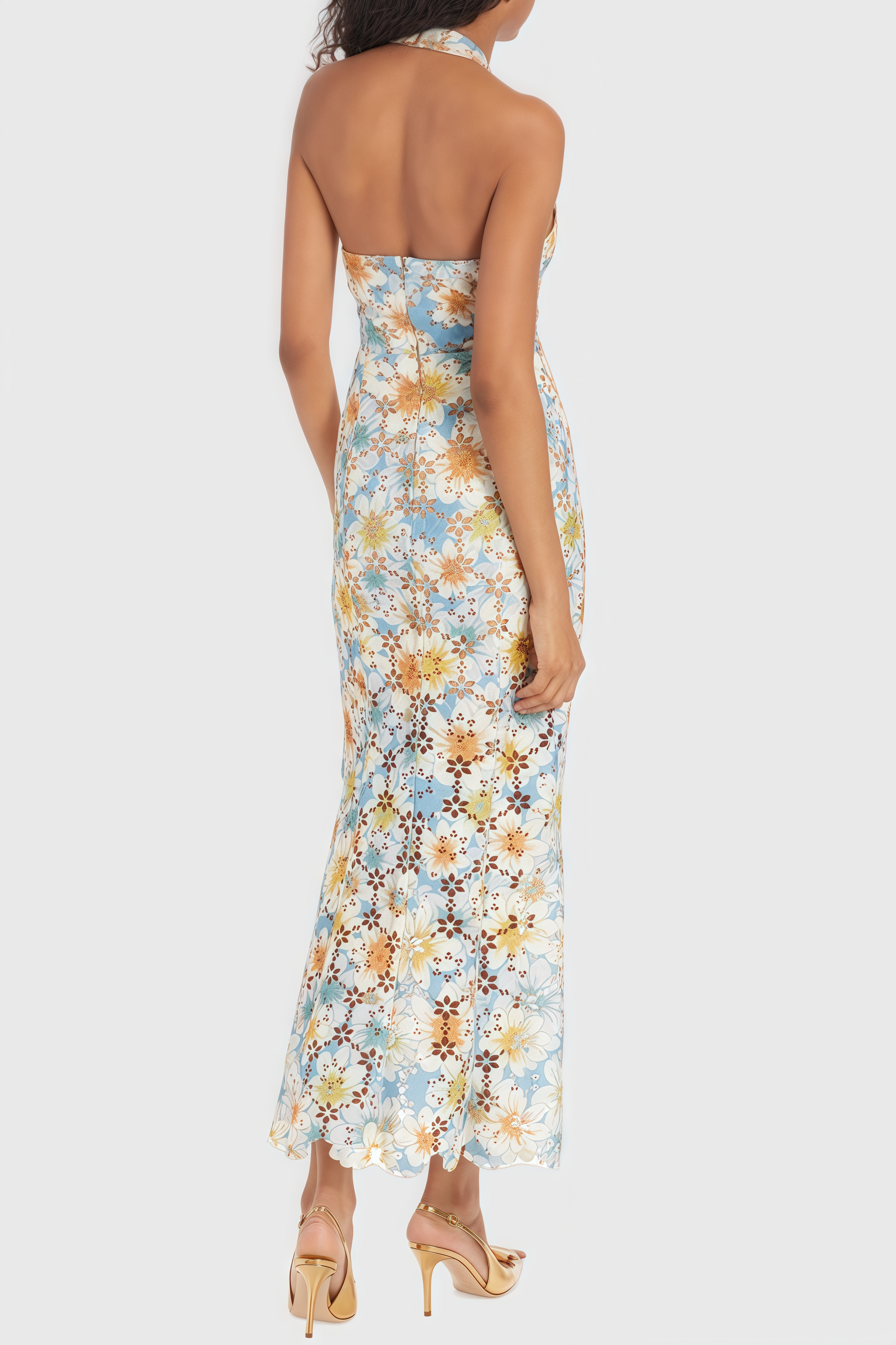 Tylot Nesting Floral Lace Halter Maxi Dress