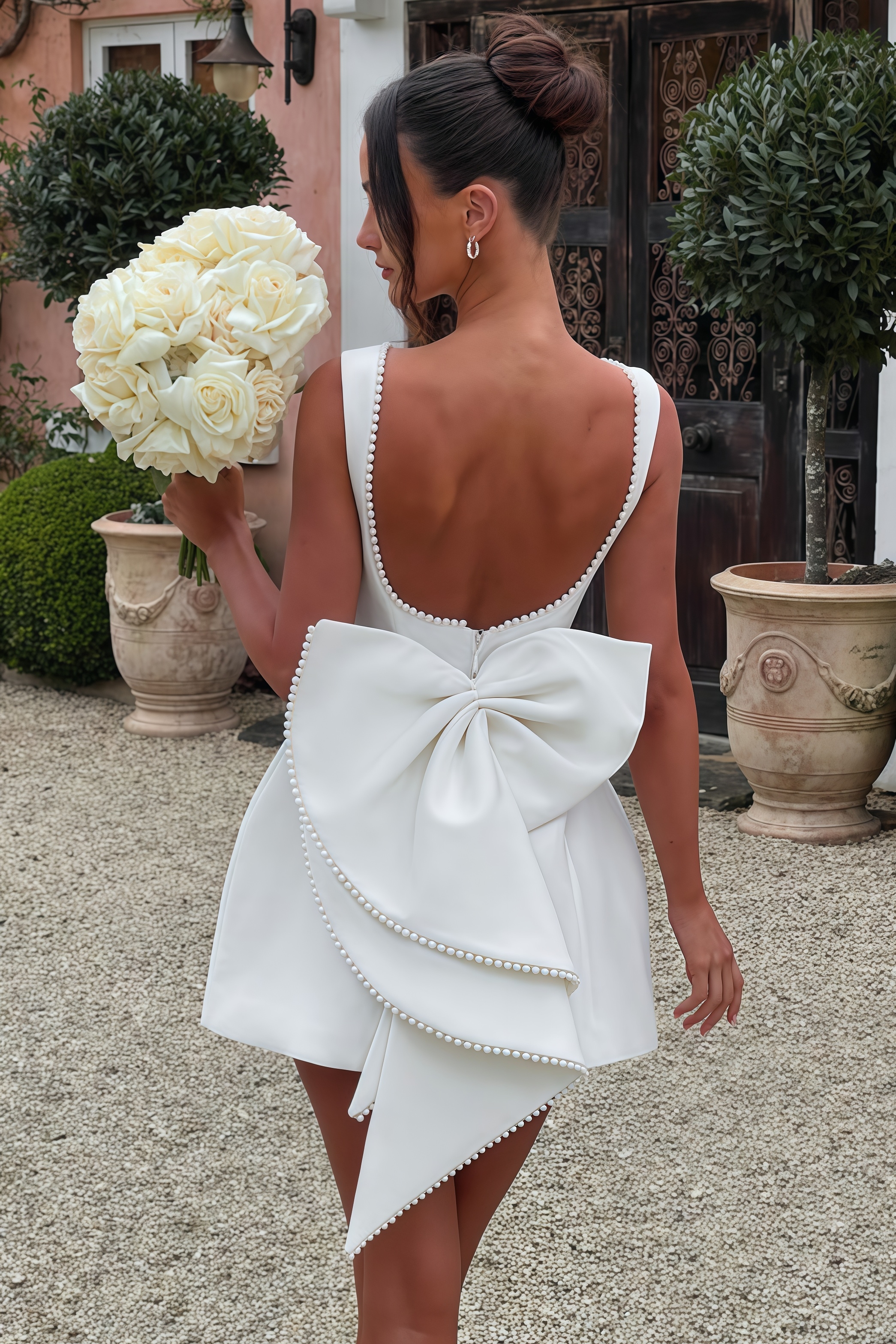Flair White Backless Bow Mini Dress