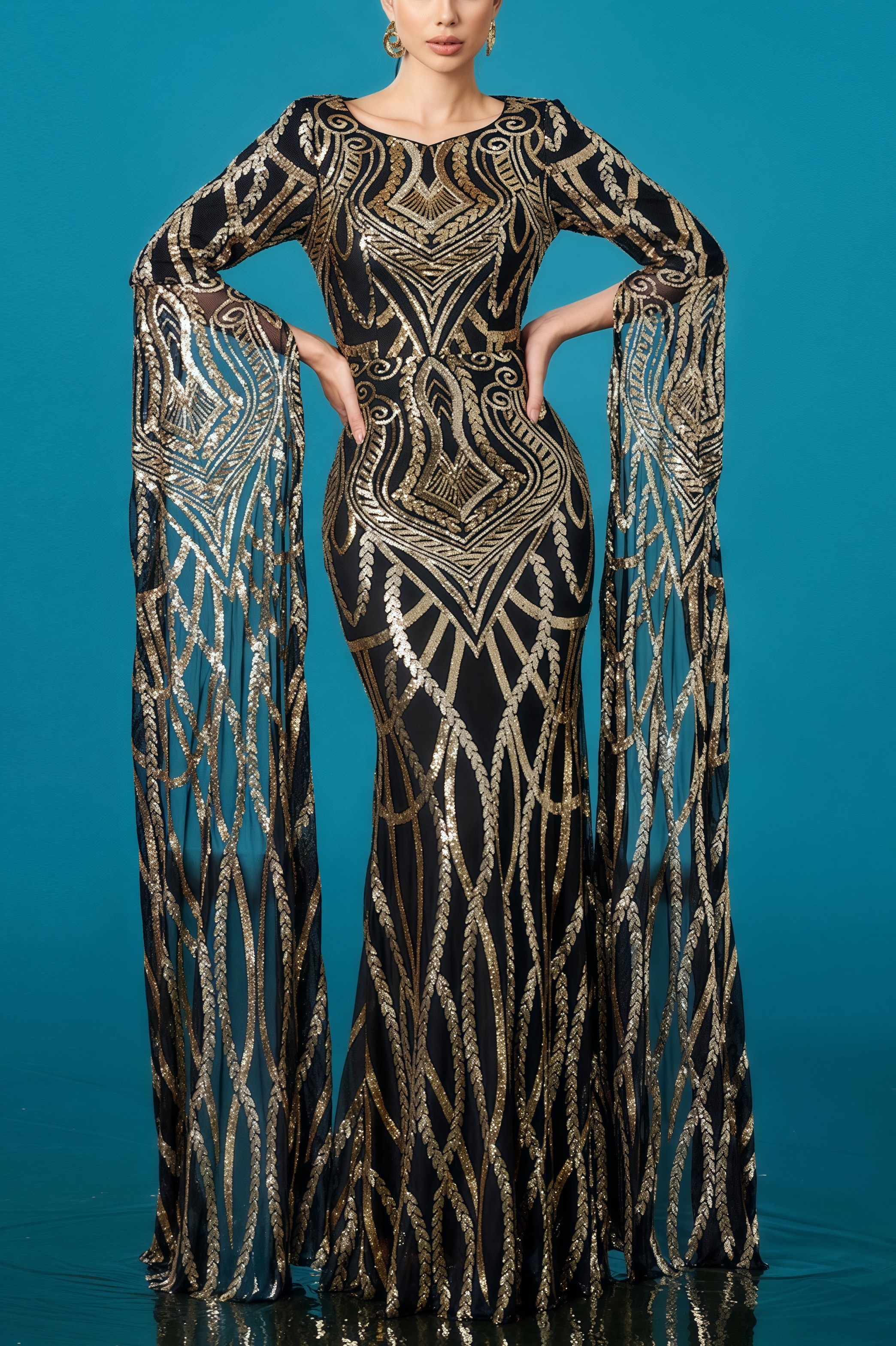 Dax Round Neck Wrap Sequin Maxi Dress