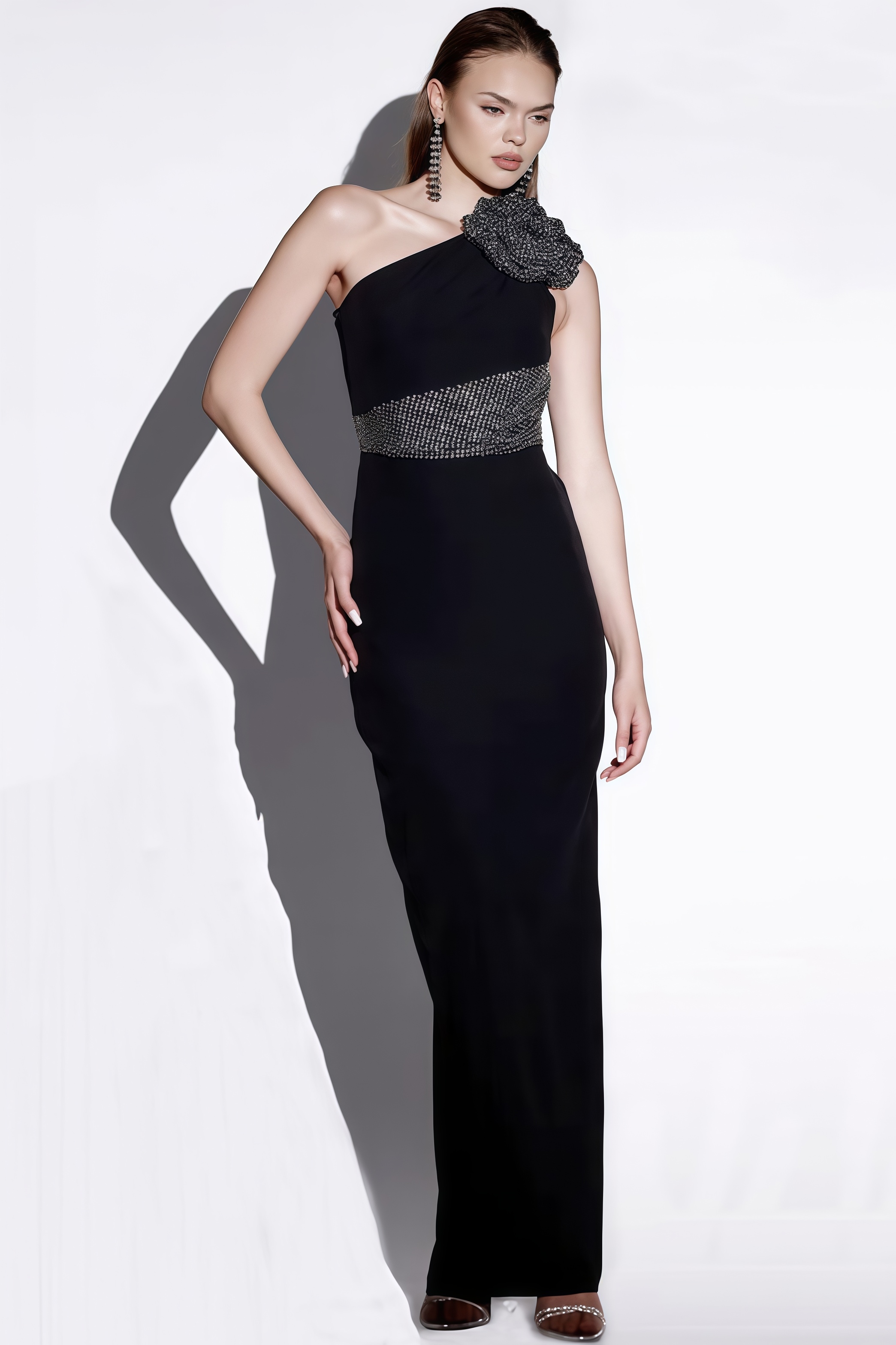 Evelda Sleeveless Rhinestone Floral Maxi Dress