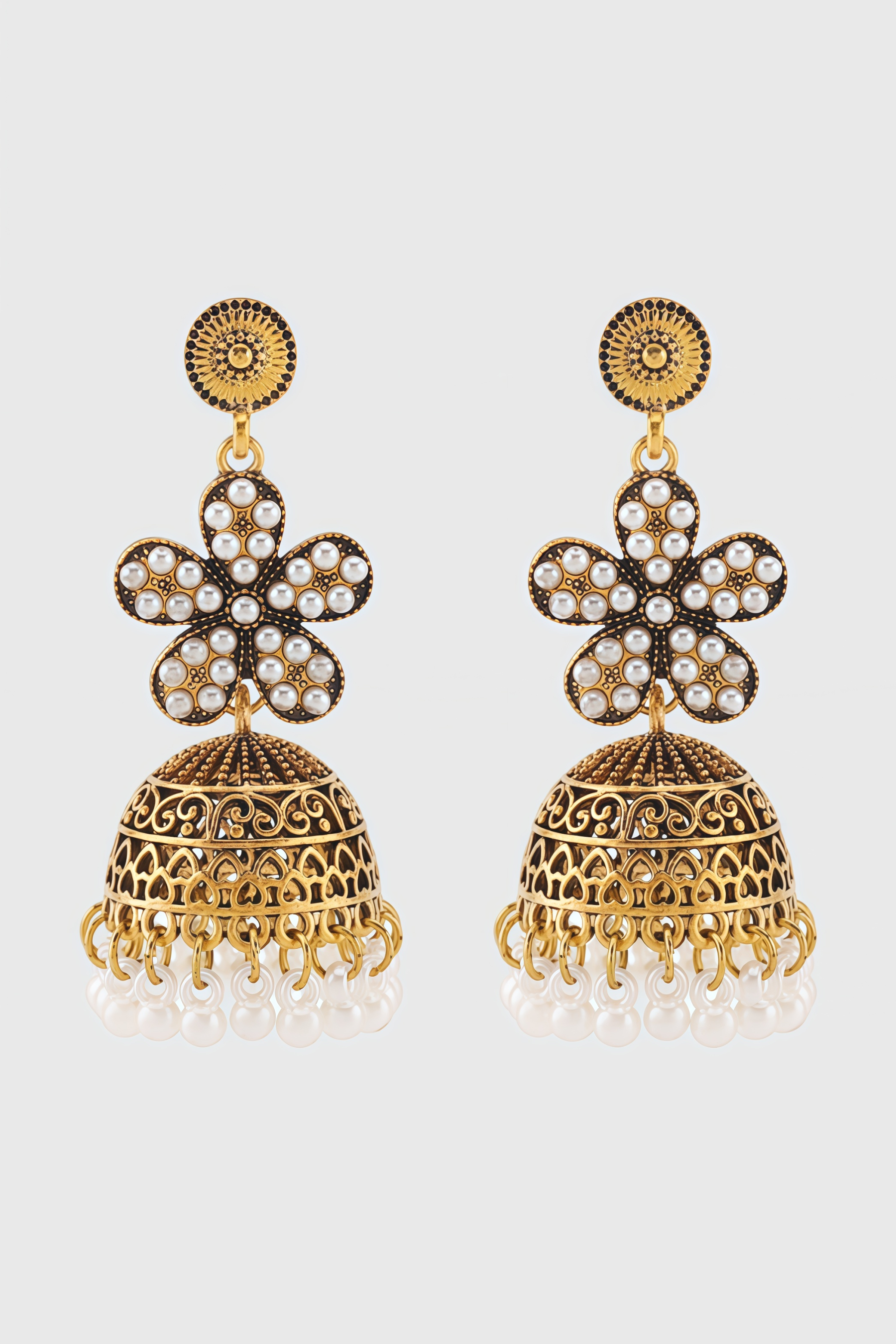 Wrynt Flower Pearl Bell Earrings
