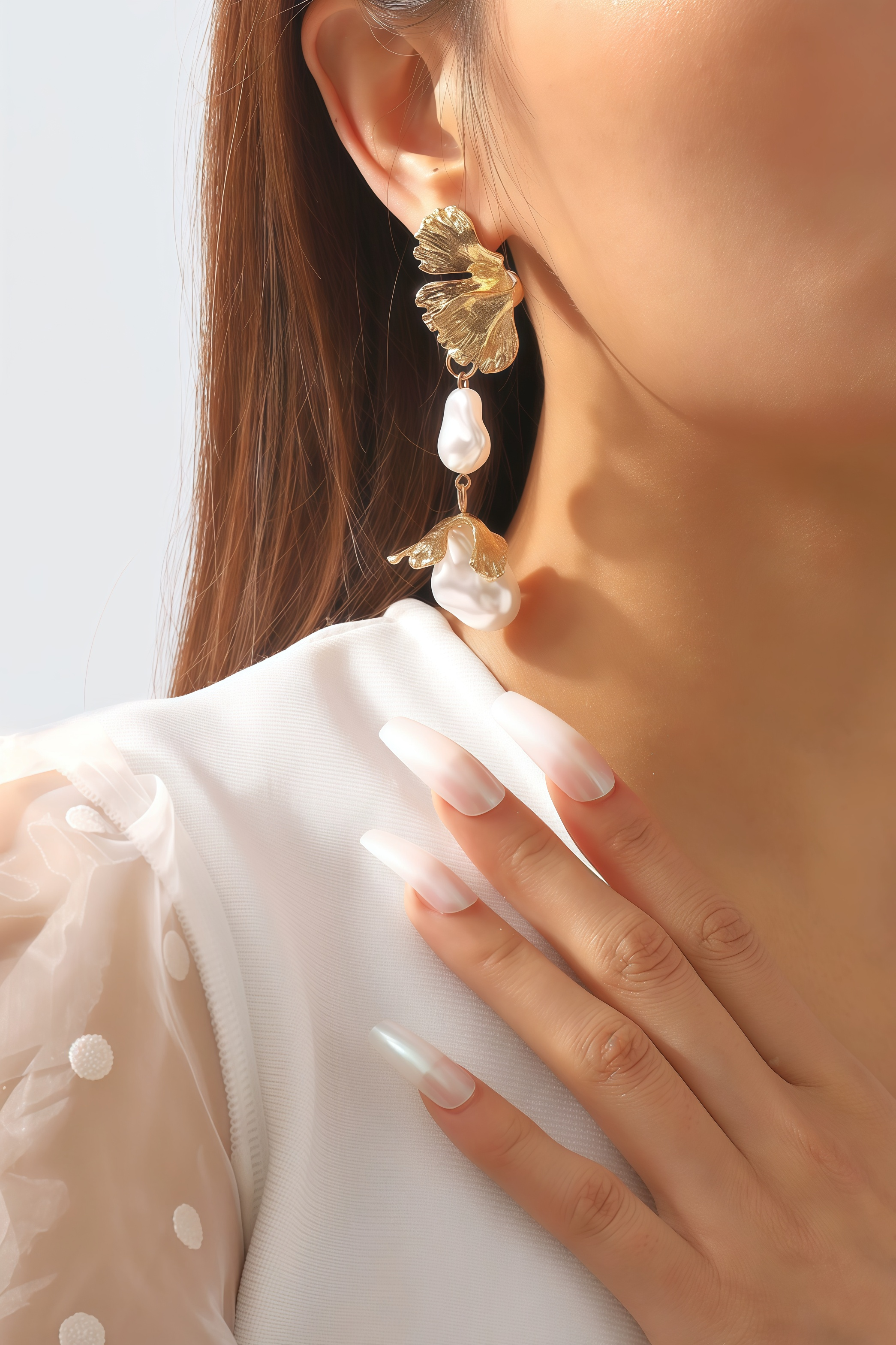 Rigel Pearl Leaf Earrings