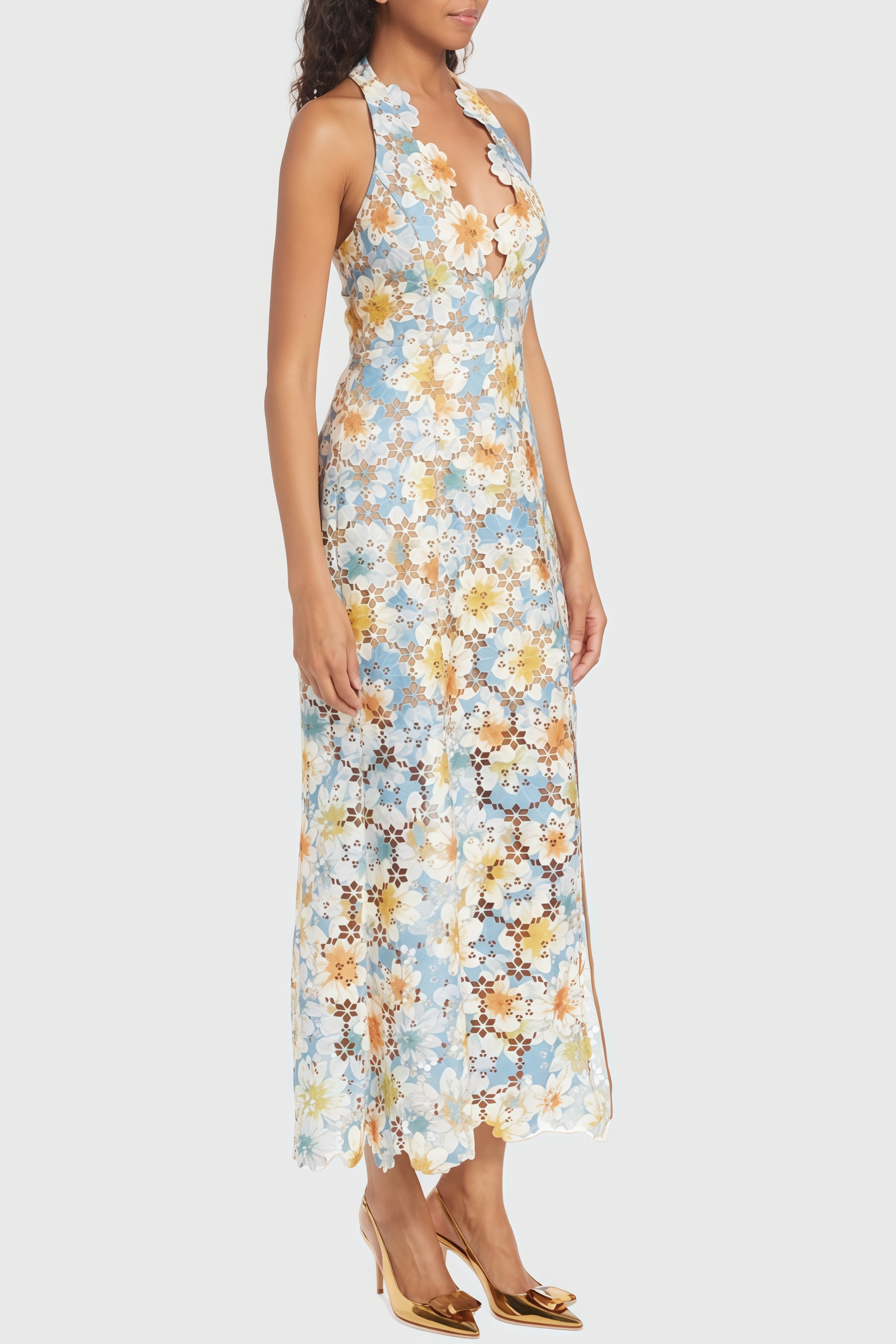 Tylot Nesting Floral Lace Halter Maxi Dress