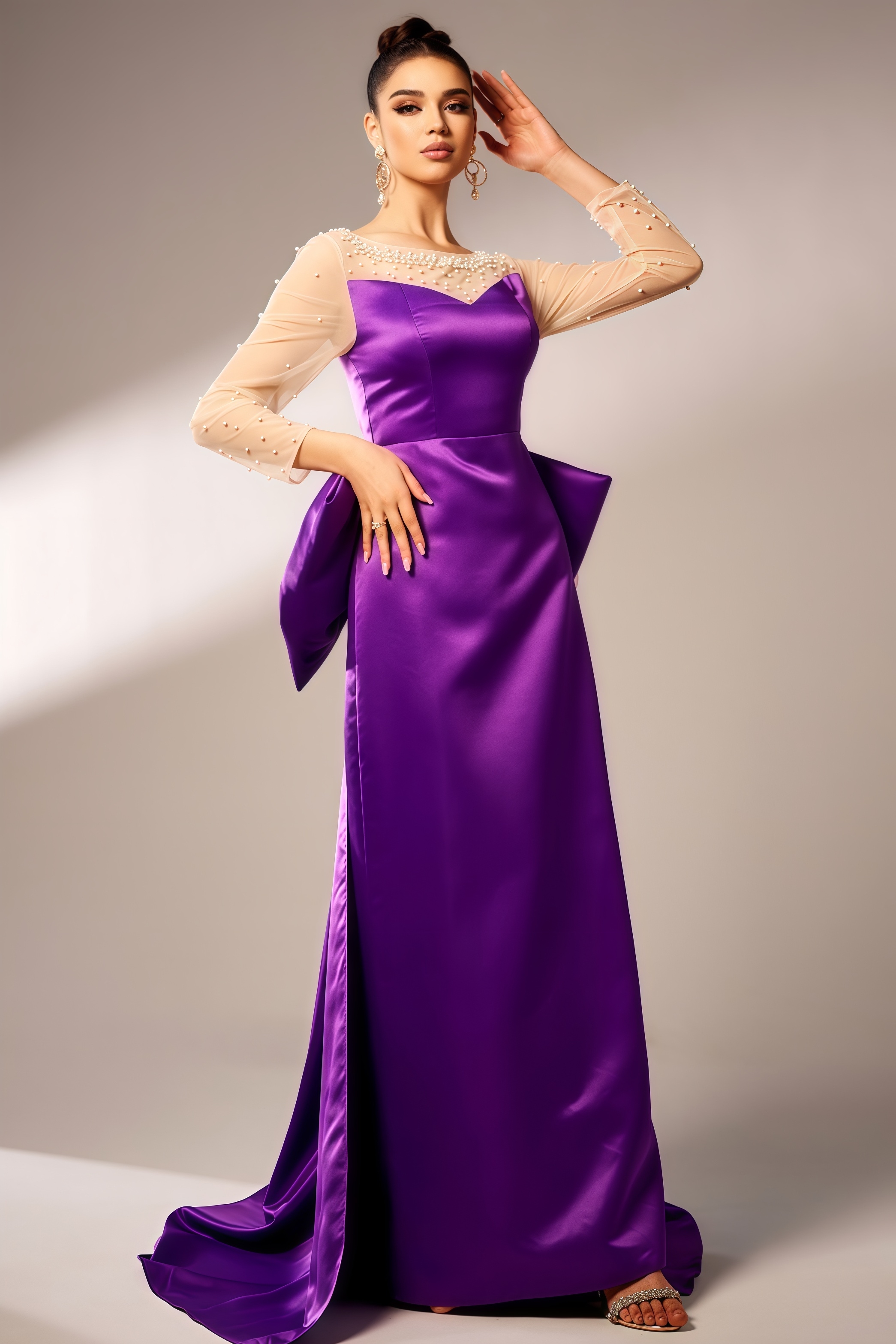 Eva Beaded Big Bow Maxi Dress