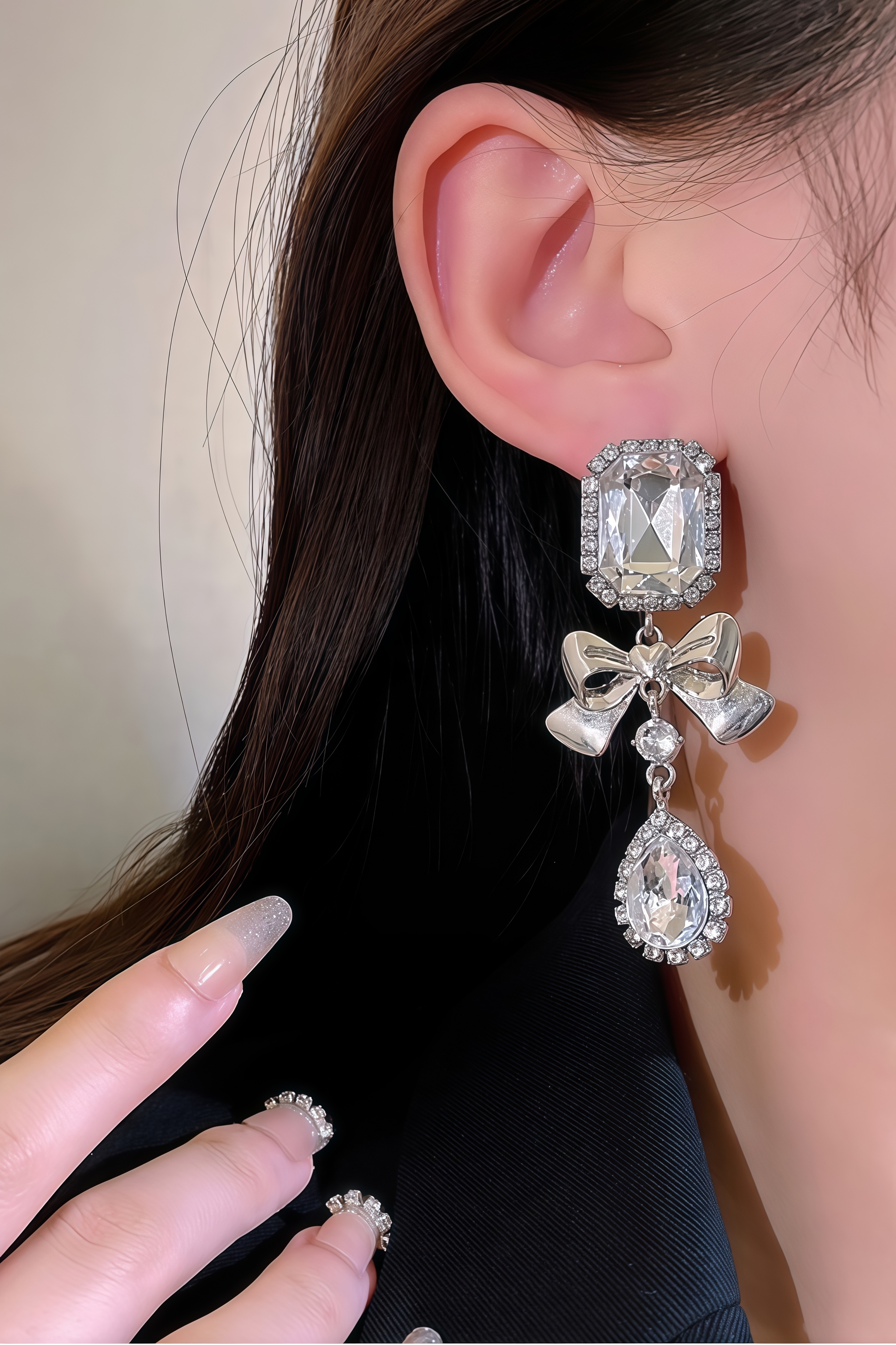 Anselr Bow Water Drop Earrings