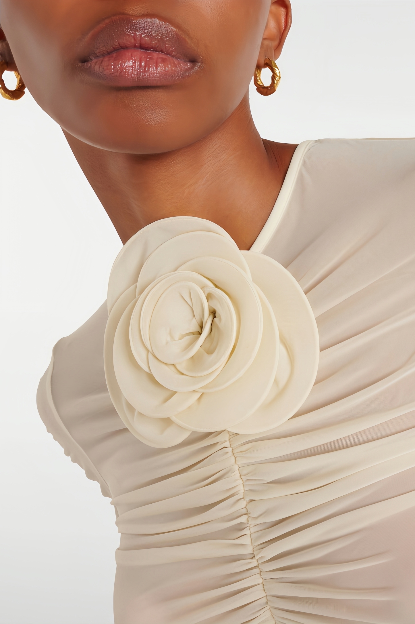 Evara Light Apricot 3D Floral Maxi Dress Set