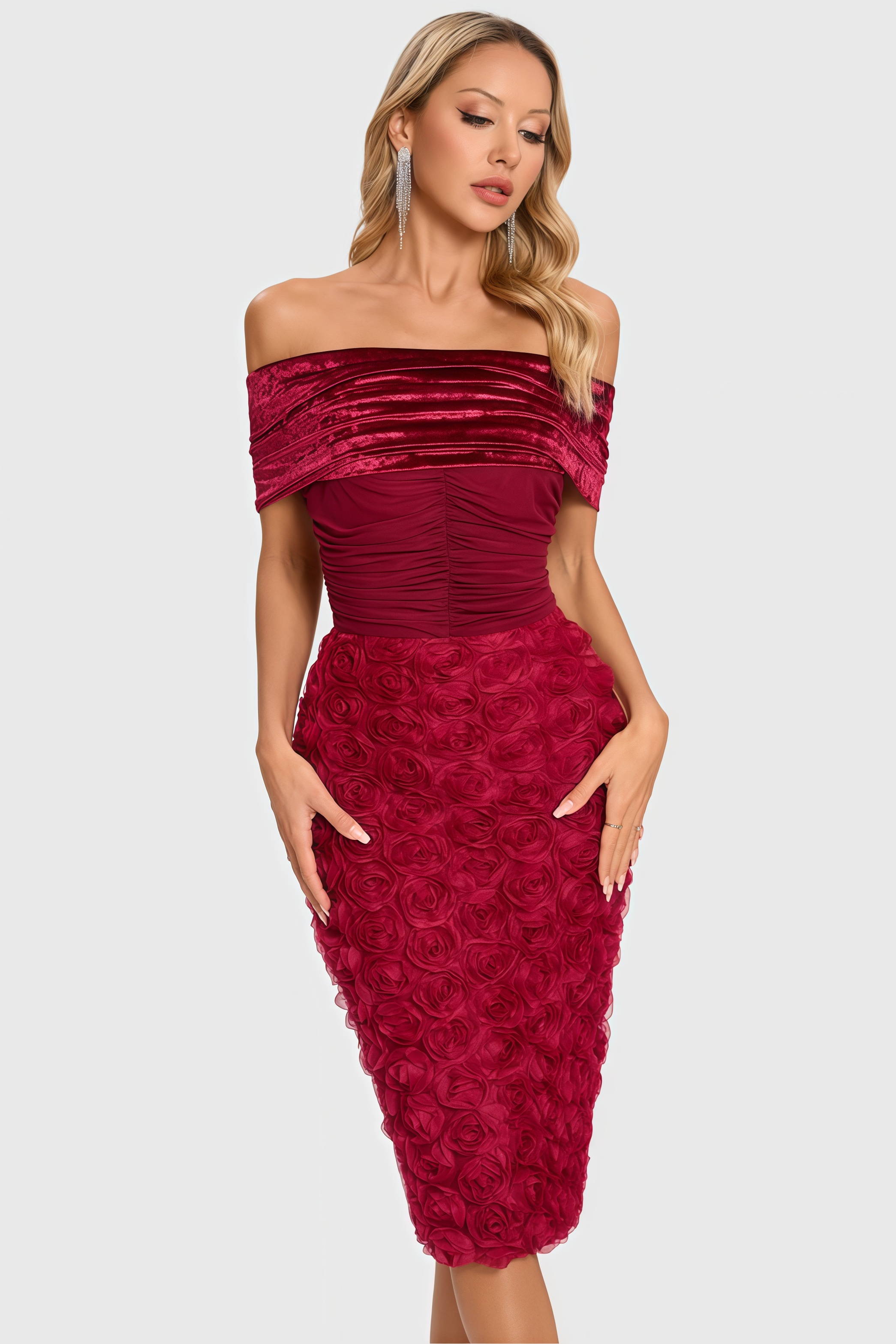 Hale 3D Floral Wrap Midi Dress