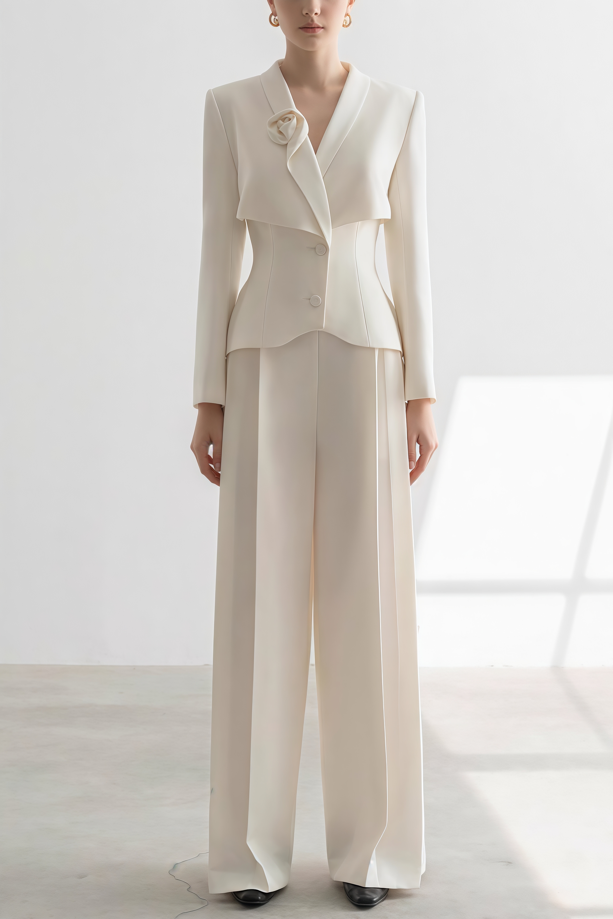 Fiorlk Beige 3D Flower Suit Two-Piece Set
