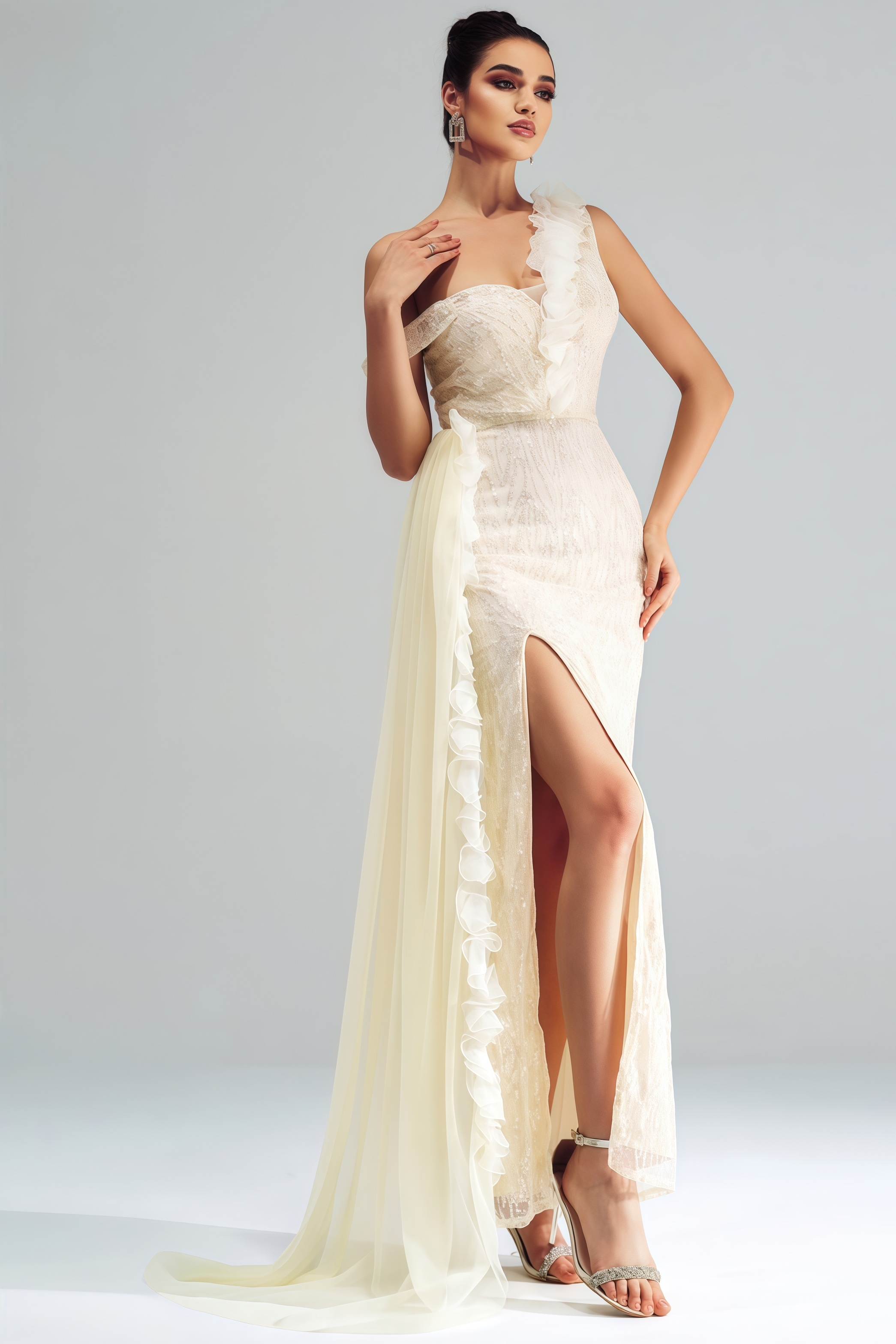 Cadie Strapless Split Mesh Maxi Dress