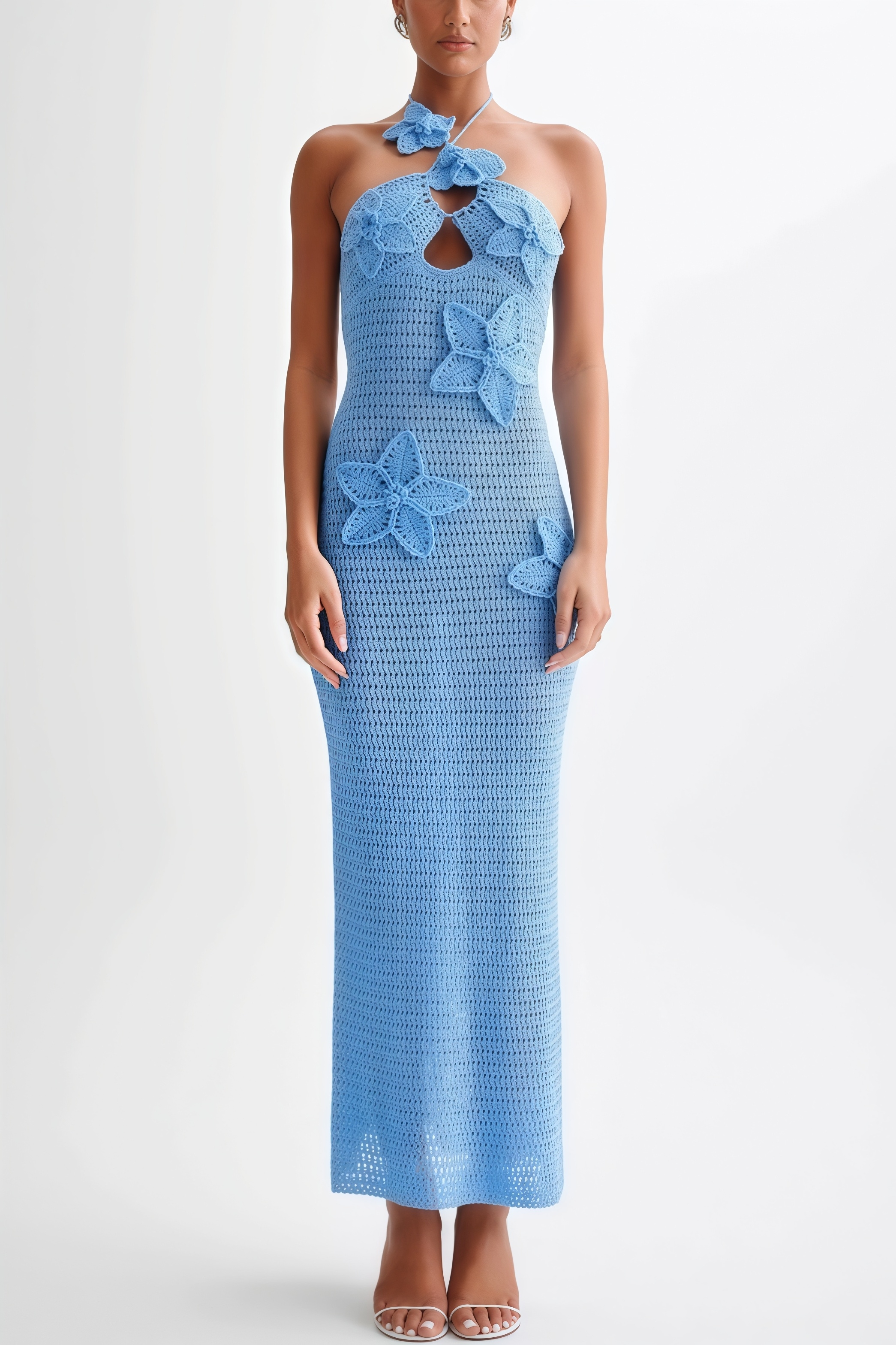 Remyed Openwork Knit 3D Floral Maxi Dress