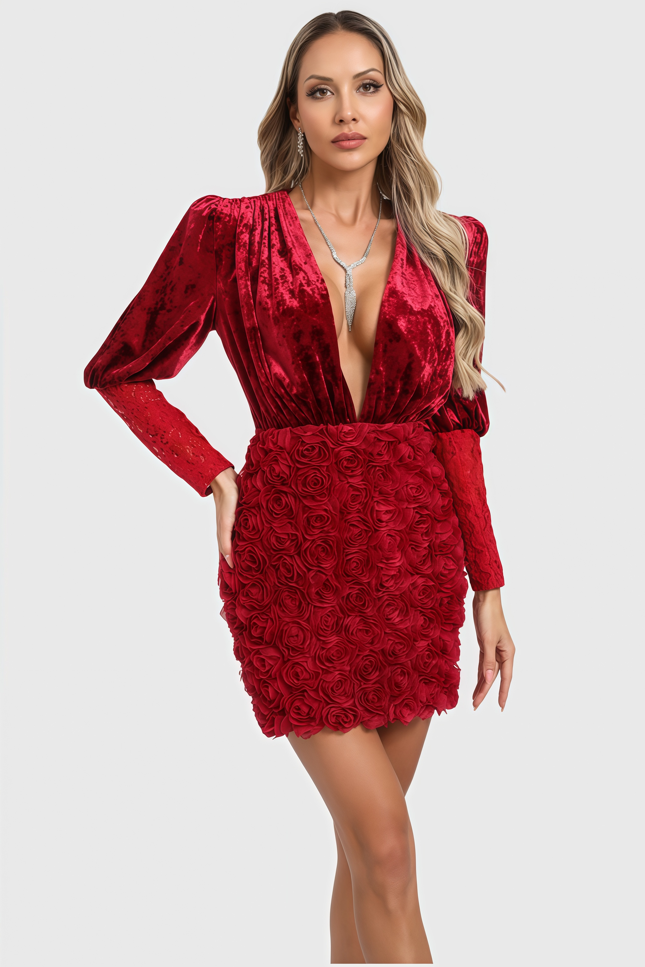 Dax 3D Floral Long Sleeve Mini Dress