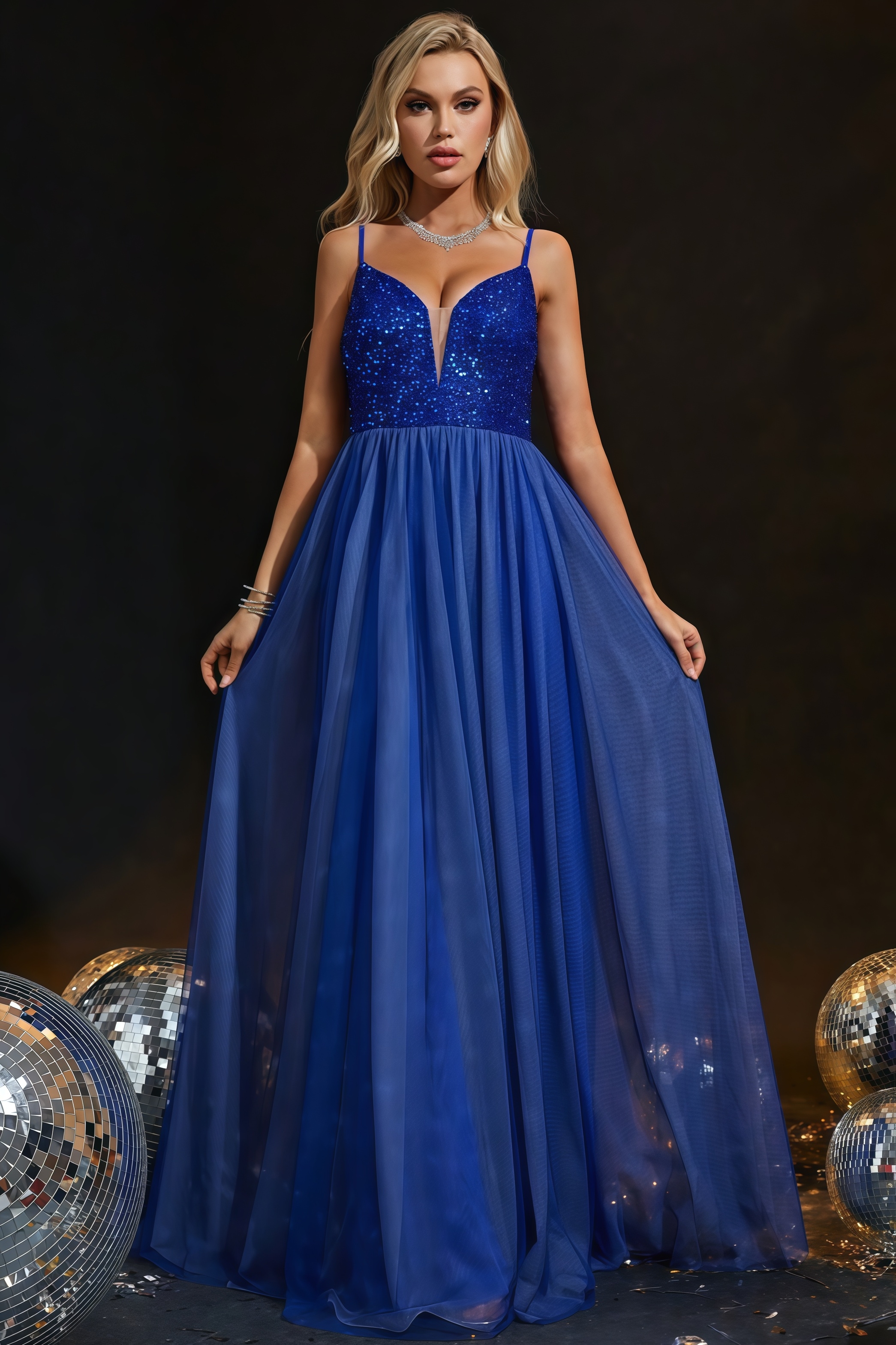 Esricf Blue Strapless Sequin Maxi Dress