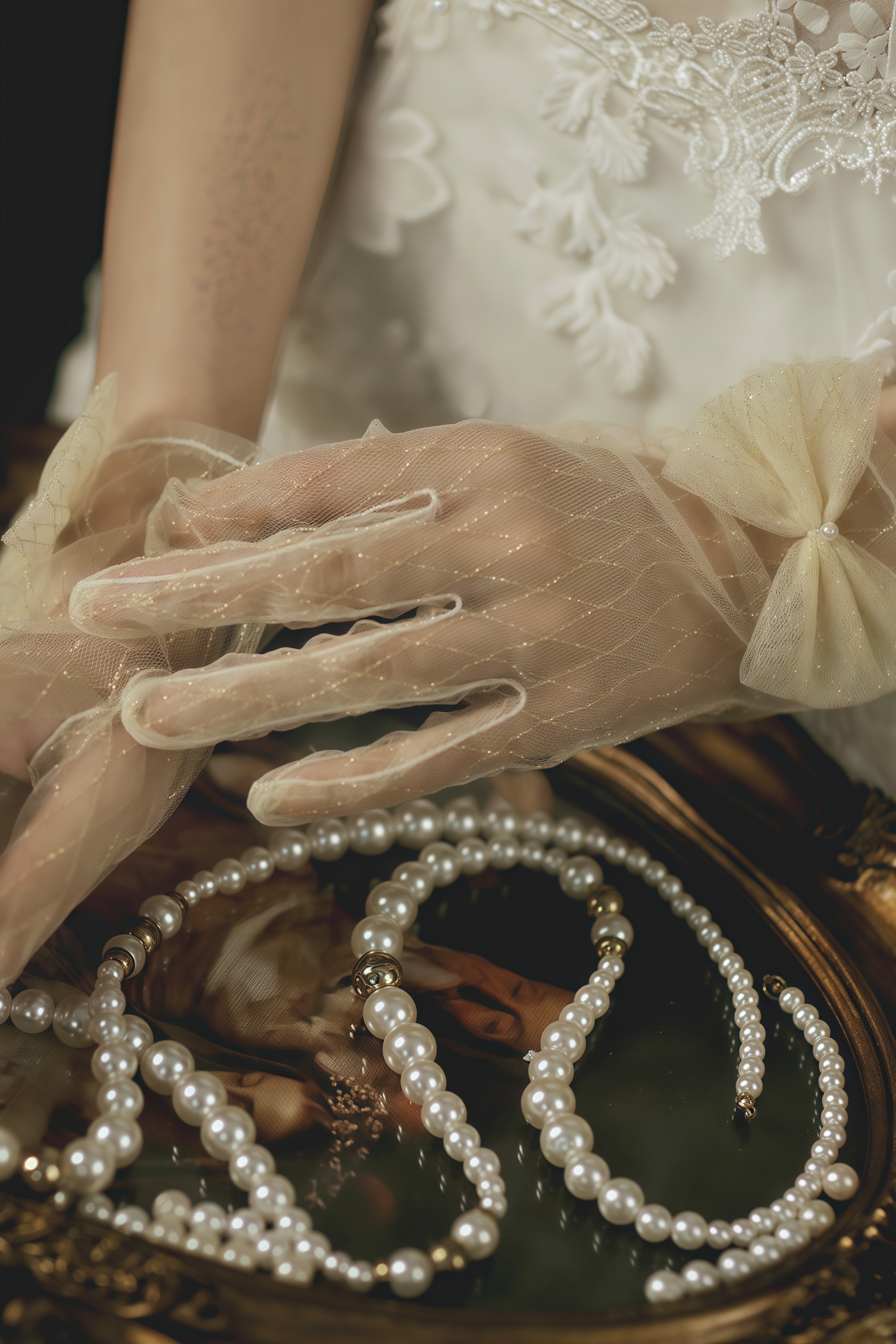 Jaxie Champagne Bow Gloves