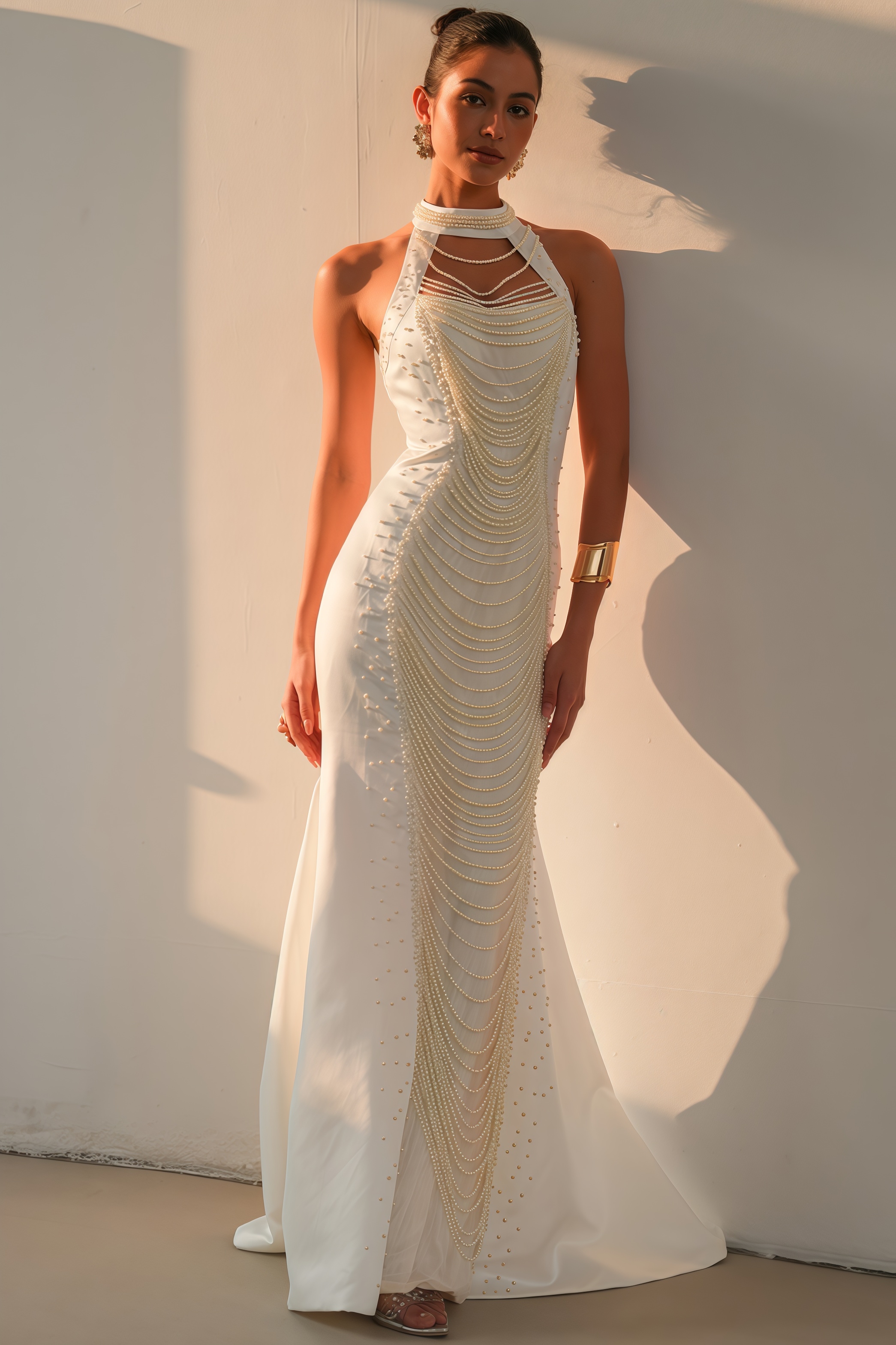 Binlk Beaded Round Neck Sleeveless Maxi Dress