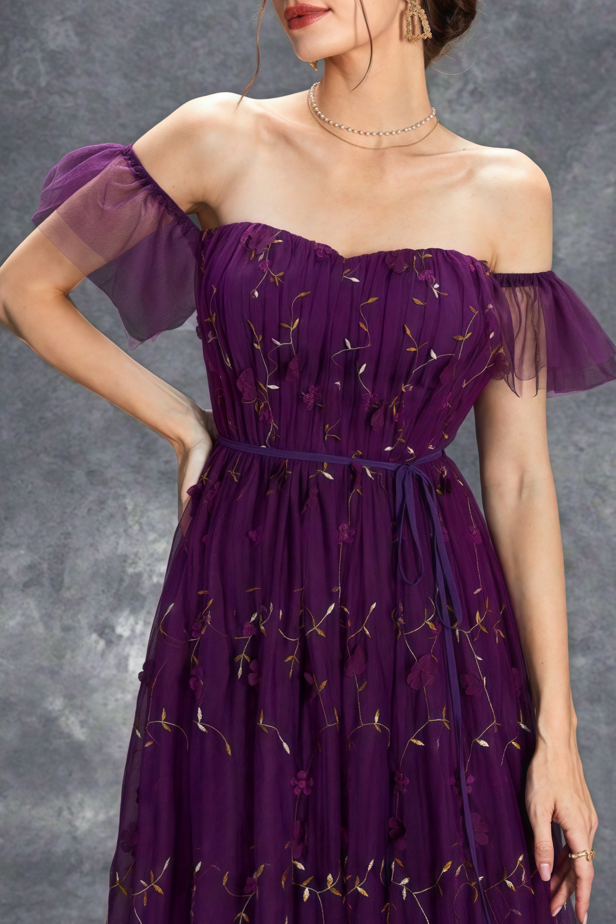 Vesper Purple One Shoulder Floral Maxi Dress