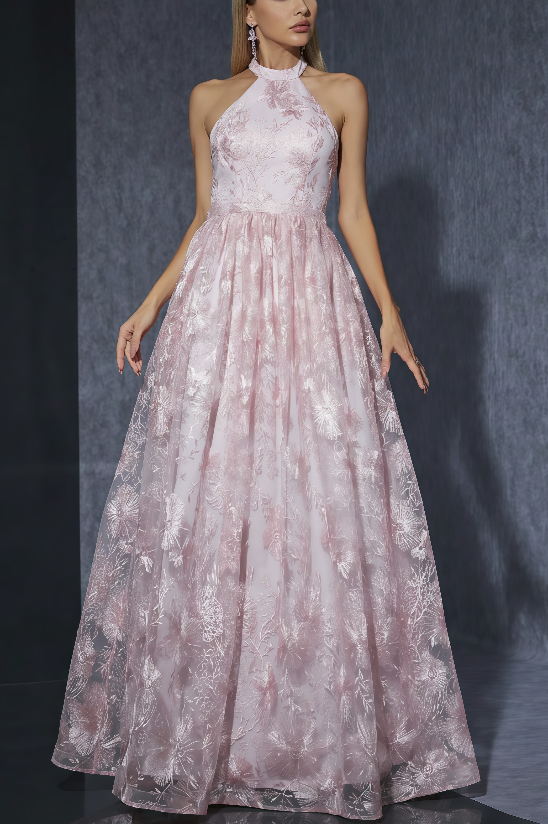 Bea Neckline Pink Mesh Maxi Dress