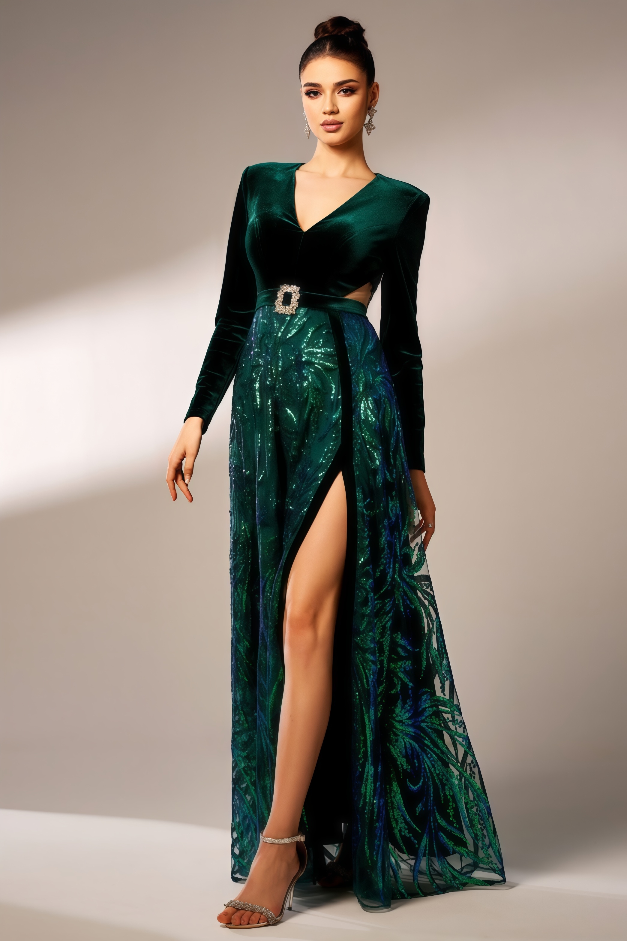 Eva V-Neck Sequin Split Maxi Dress