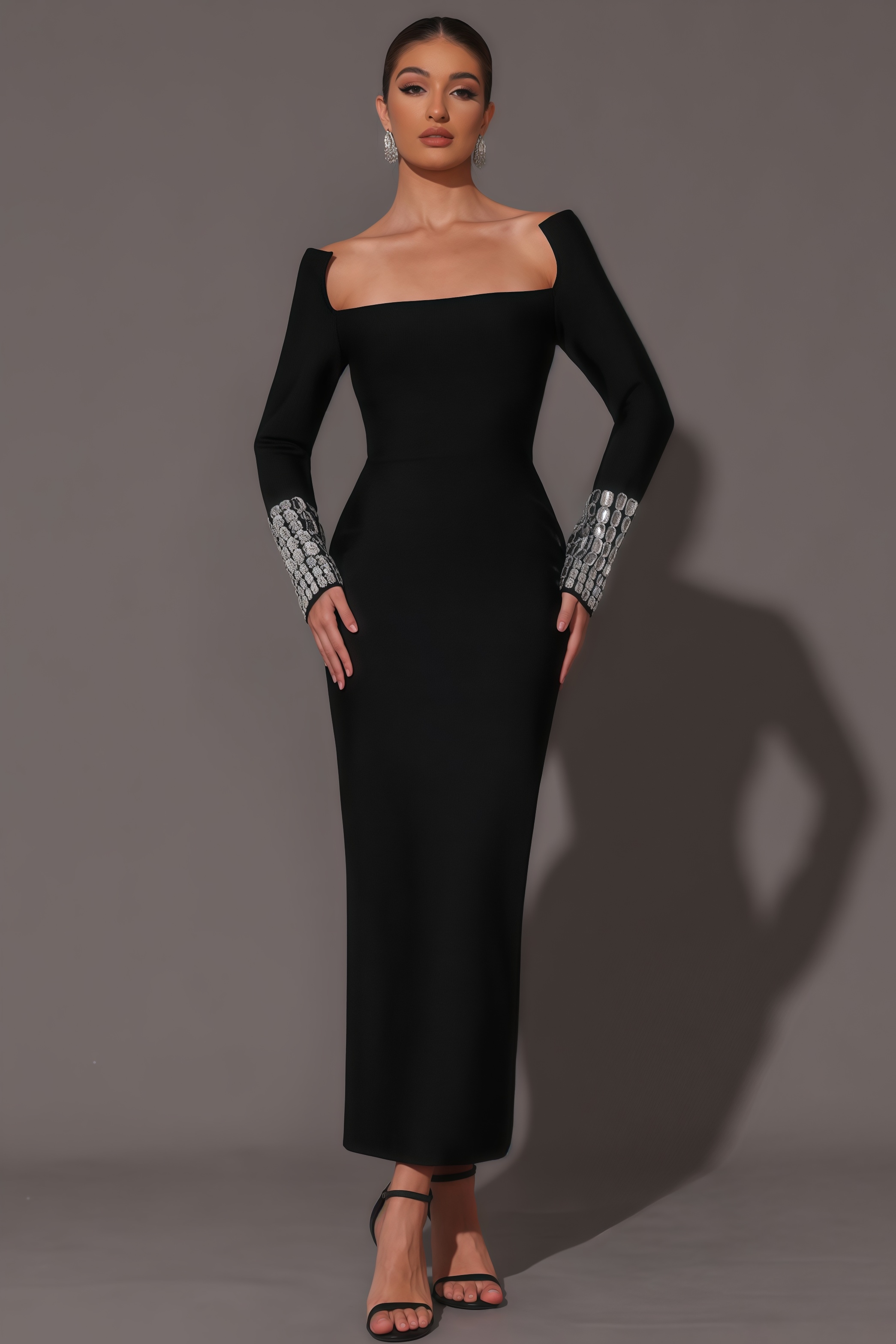 Log Square Diamond Square Neck Maxi Dress