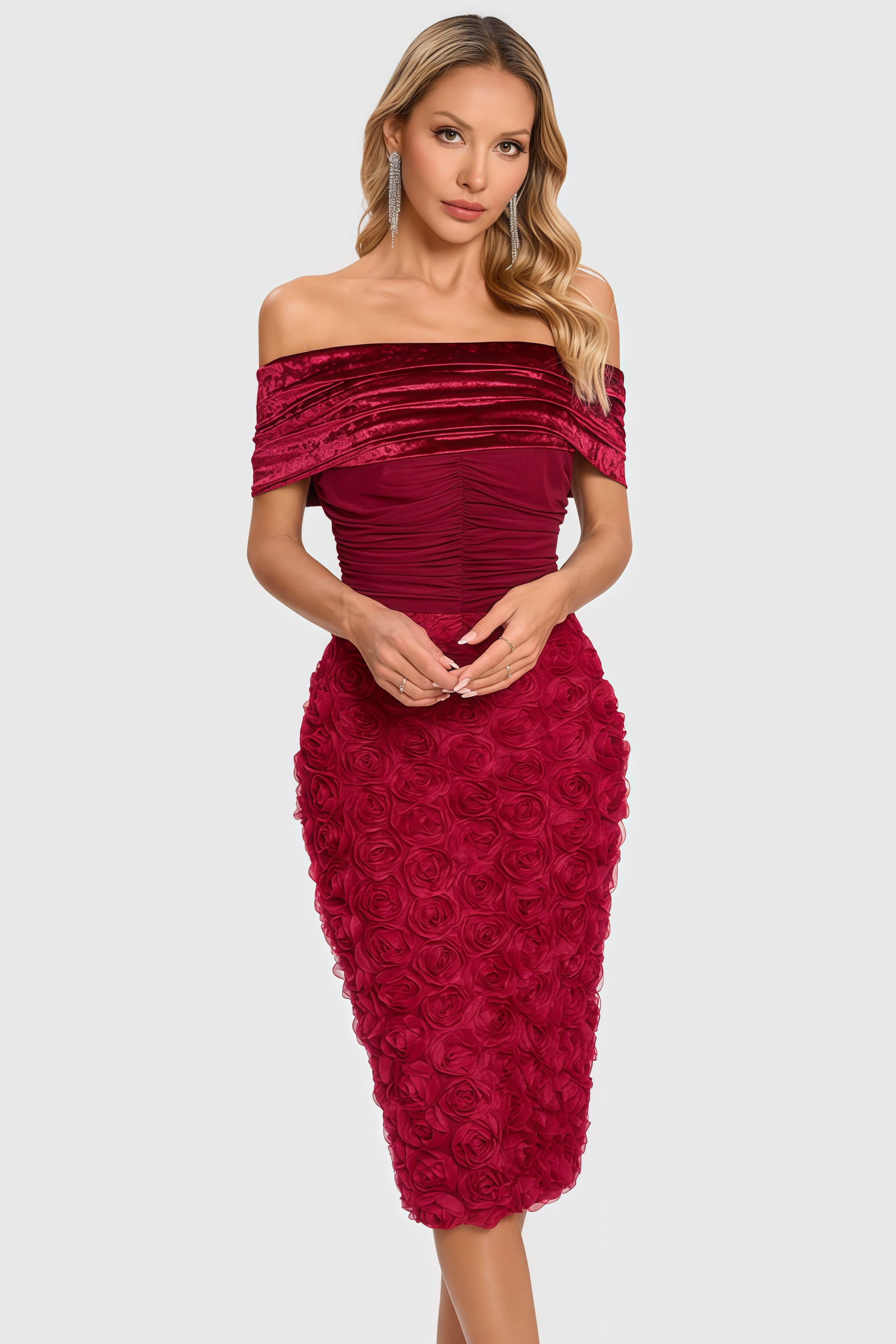 Hale 3D Floral Wrap Midi Dress