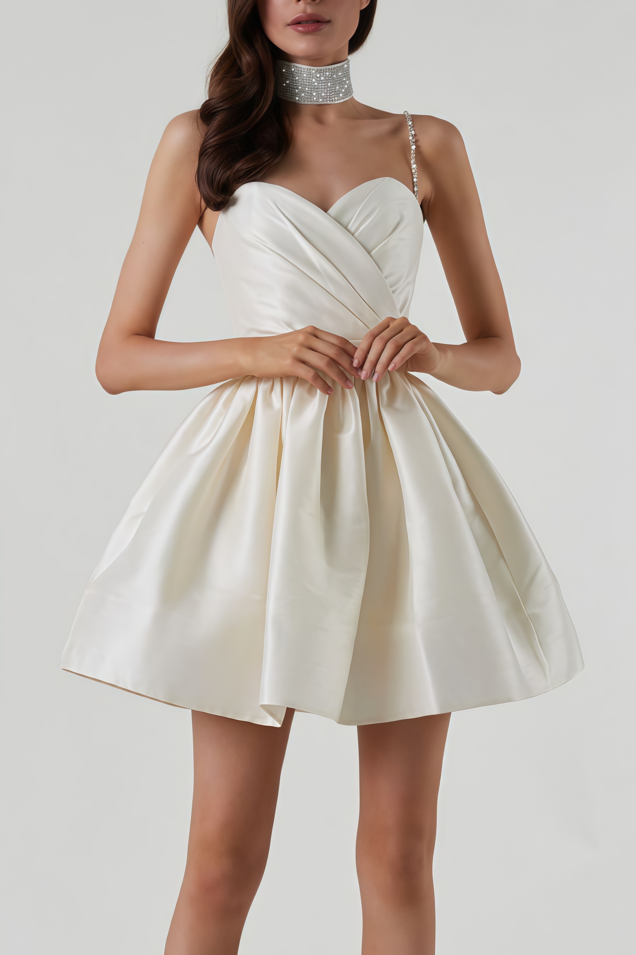 Joryed White Pleated Camisole Mini Dress