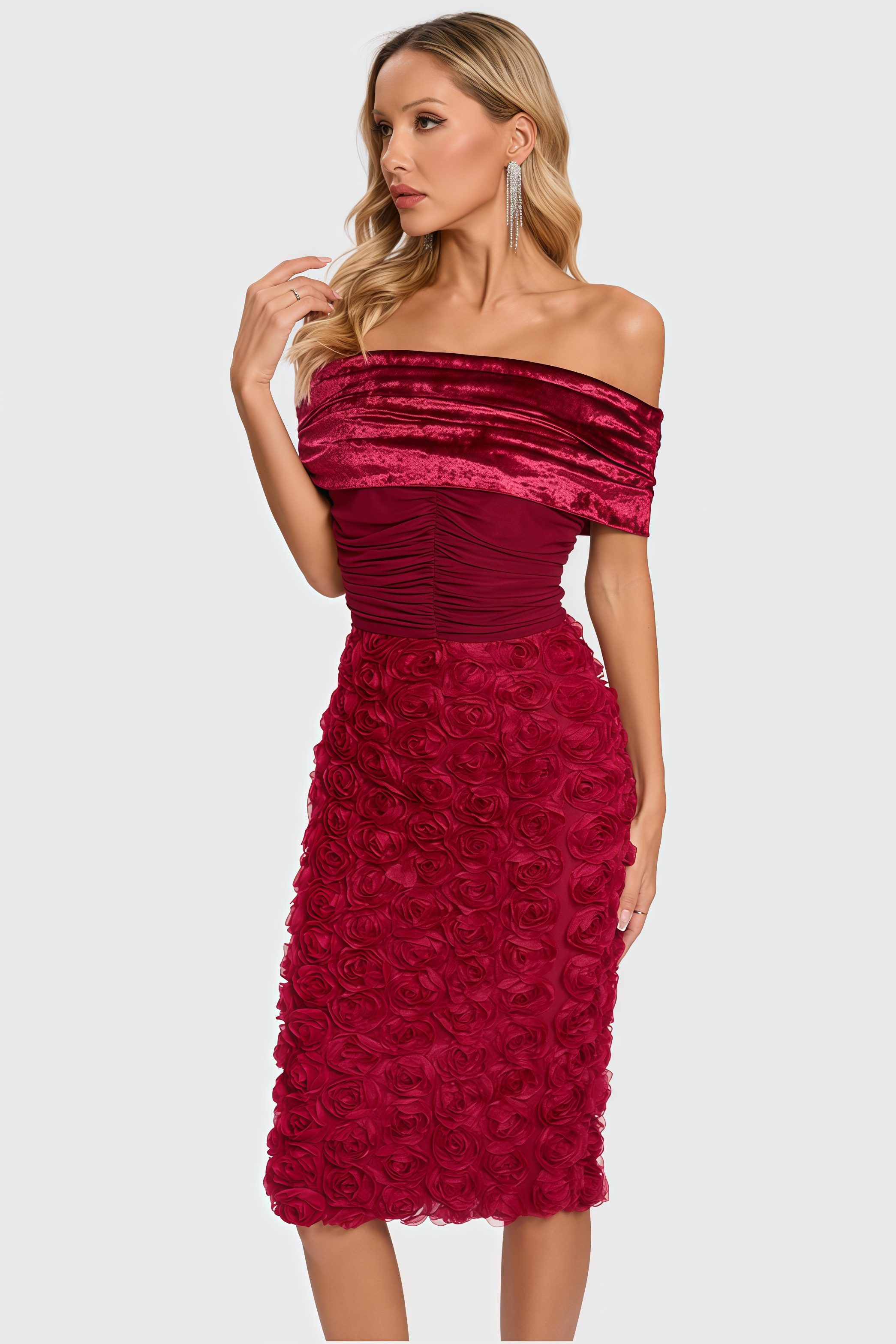 Hale 3D Floral Wrap Midi Dress