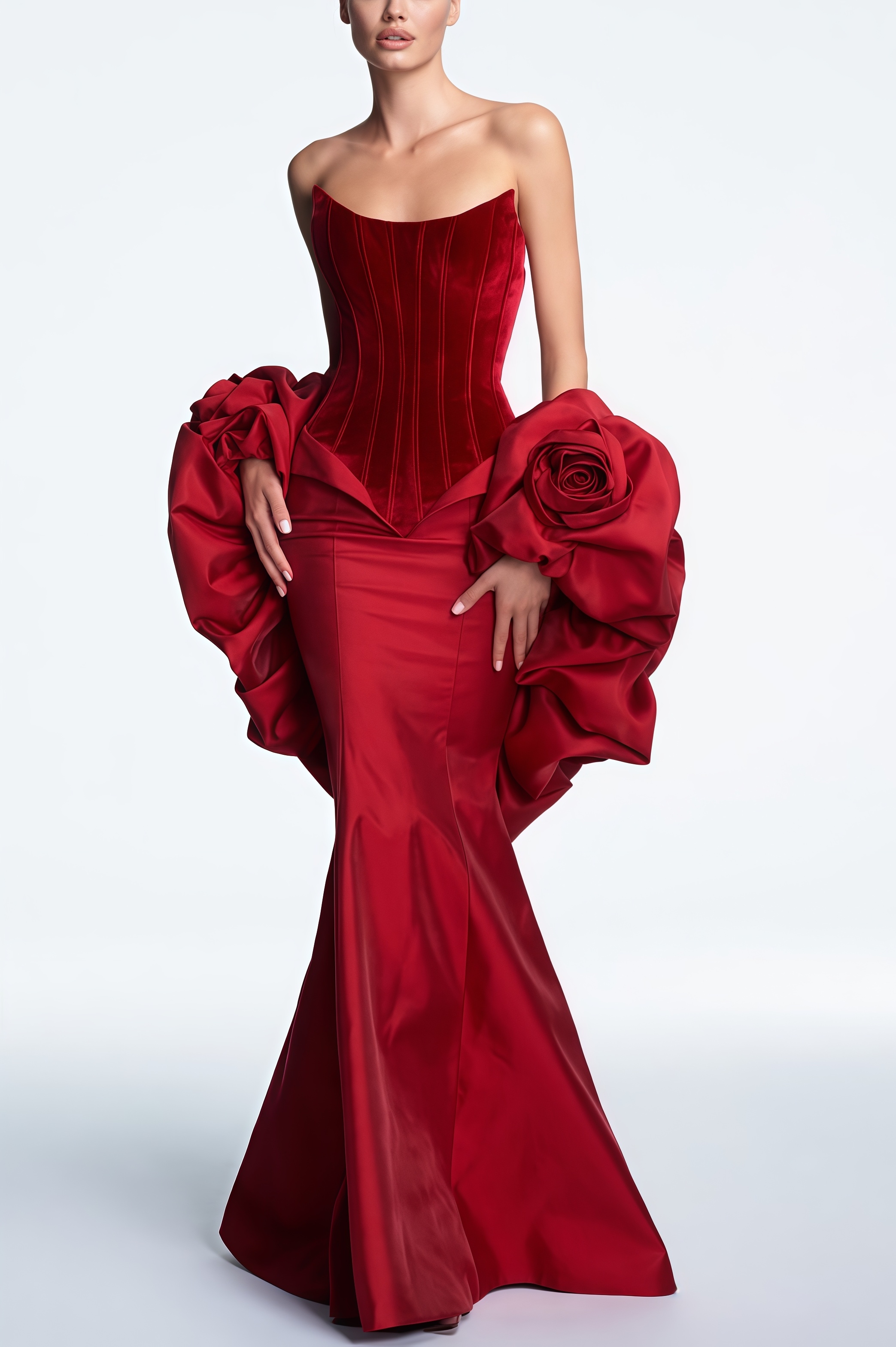 Clarense Sheath 3D Floral Hand Sleeve Maxi Dress